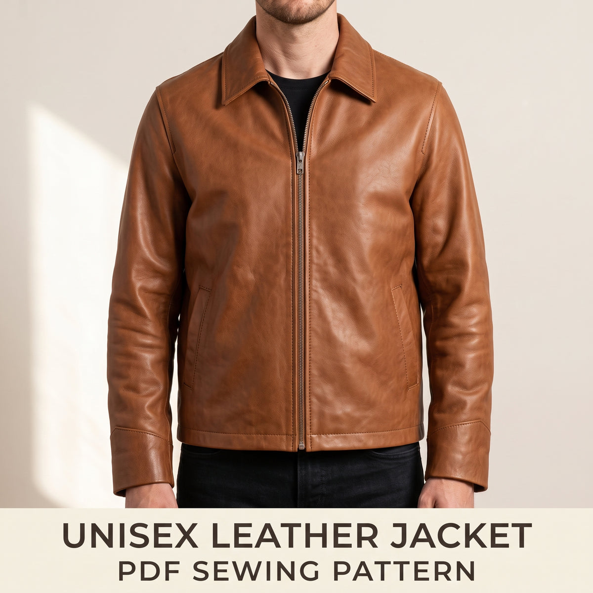 Leather Jacket Sewing Pattern PDF | Unisex Zip Front Jacket for Faux or Real Leather | Sizes XS-2XL | A0 & A4 Download