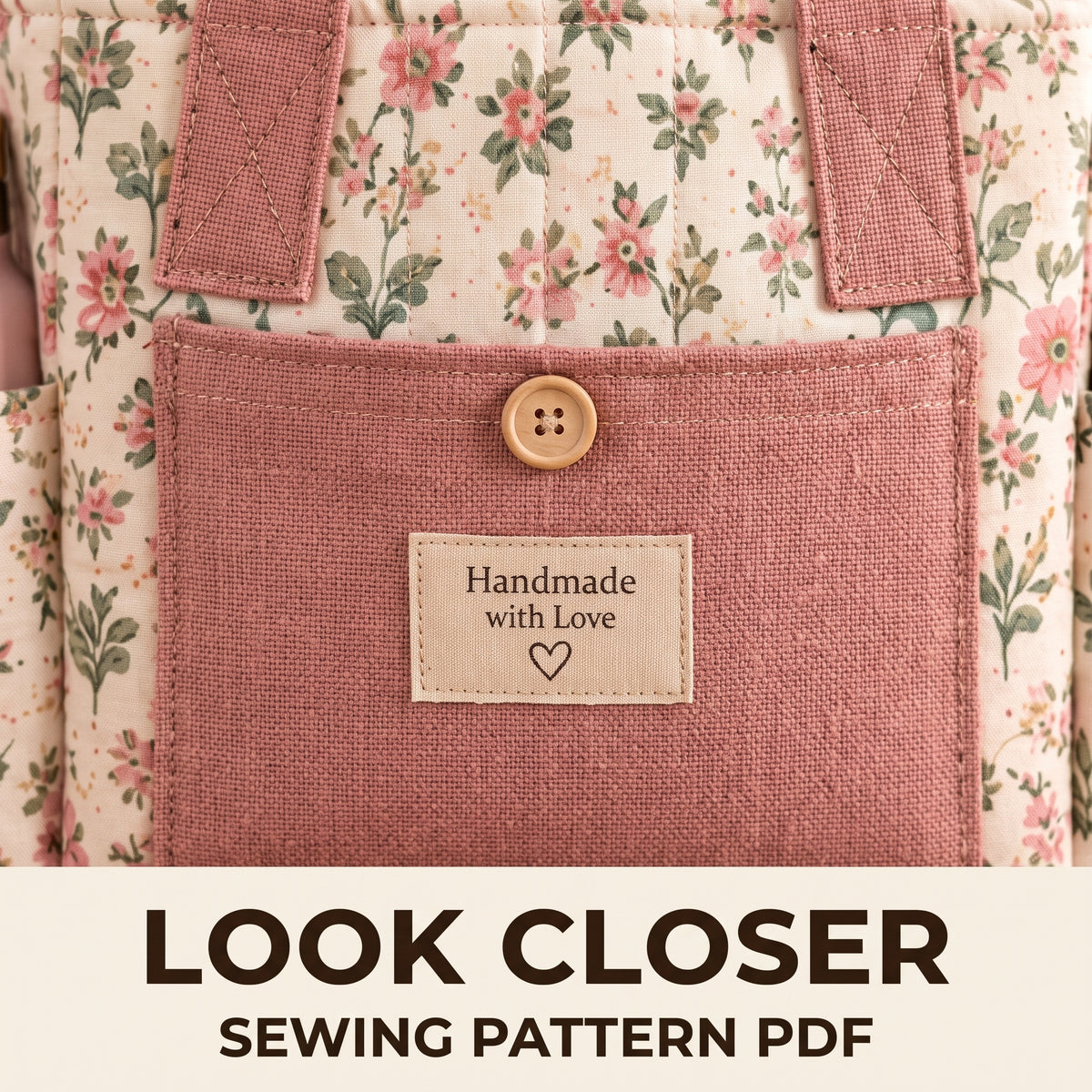 Multi Pocket Tote Bag Sewing Pattern PDF, 3 Sizes, Side Pockets, Front Pocket and Flat Bottom
