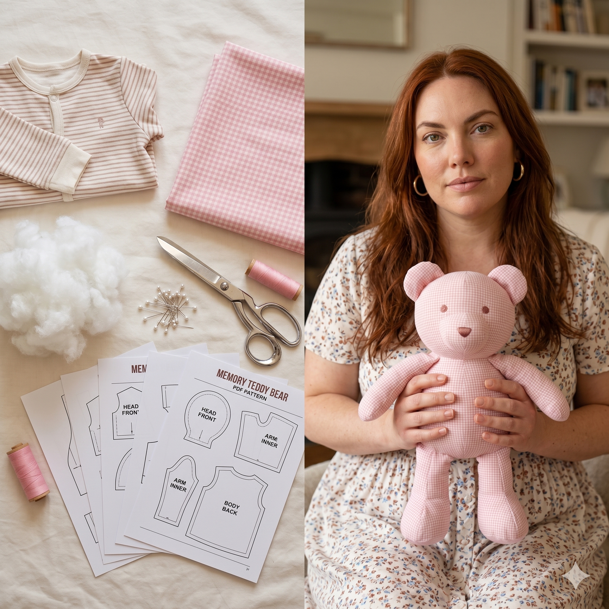Memory Teddy Bear 5 sizes PDF Pattern + Video sewing for beginners, easy DIY gift