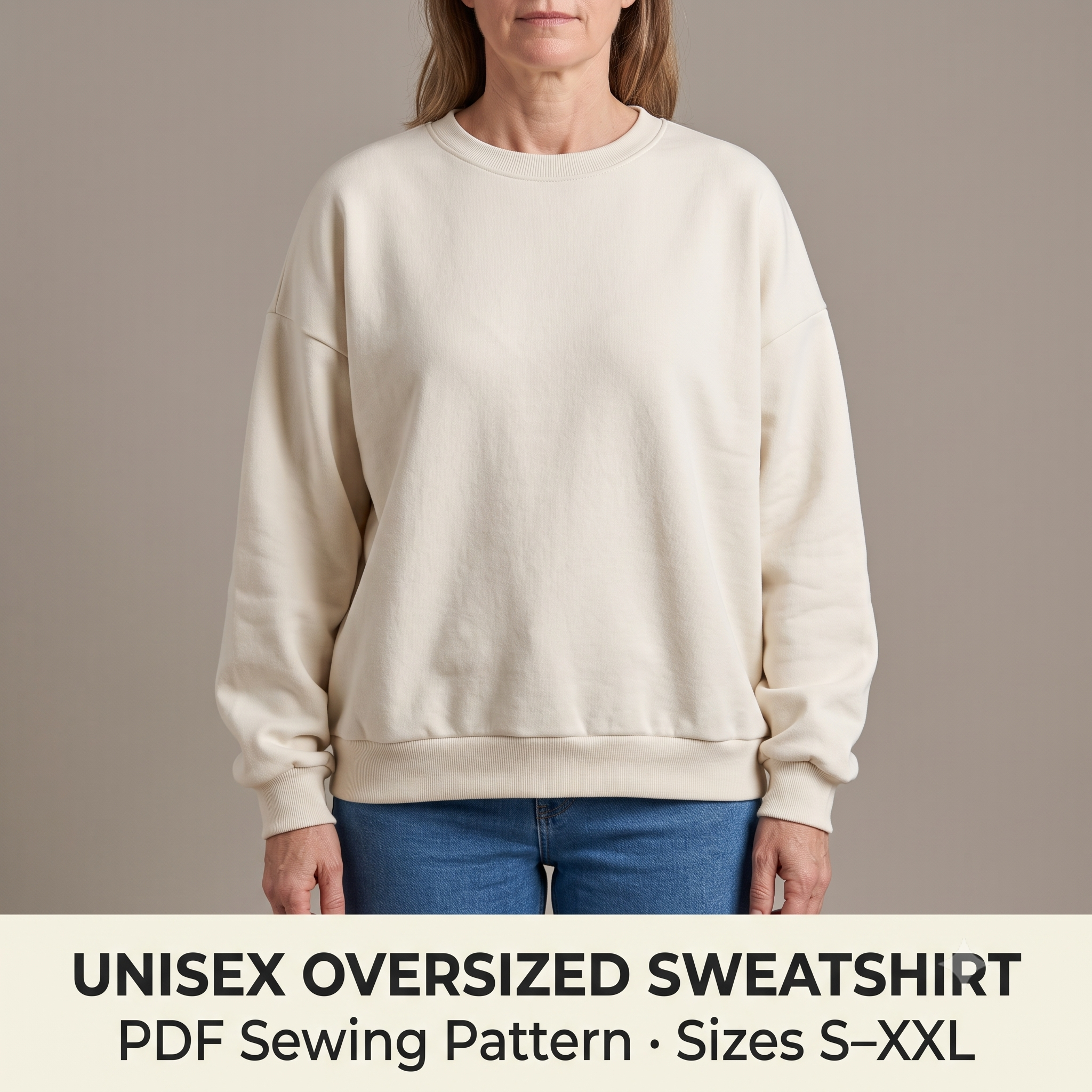 Oversized Sweatshirt Sewing Pattern PDF, Unisex Drop Shoulder Crewneck, Sizes S to XXL, Beginner Friendly, Instant Download