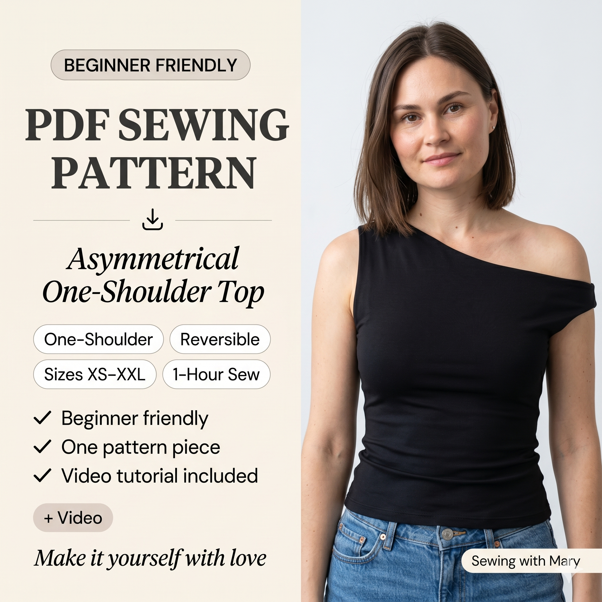 Asymmetrical One-Shoulder Top — Sewing Pattern (PDF) | Reversible Knit Top