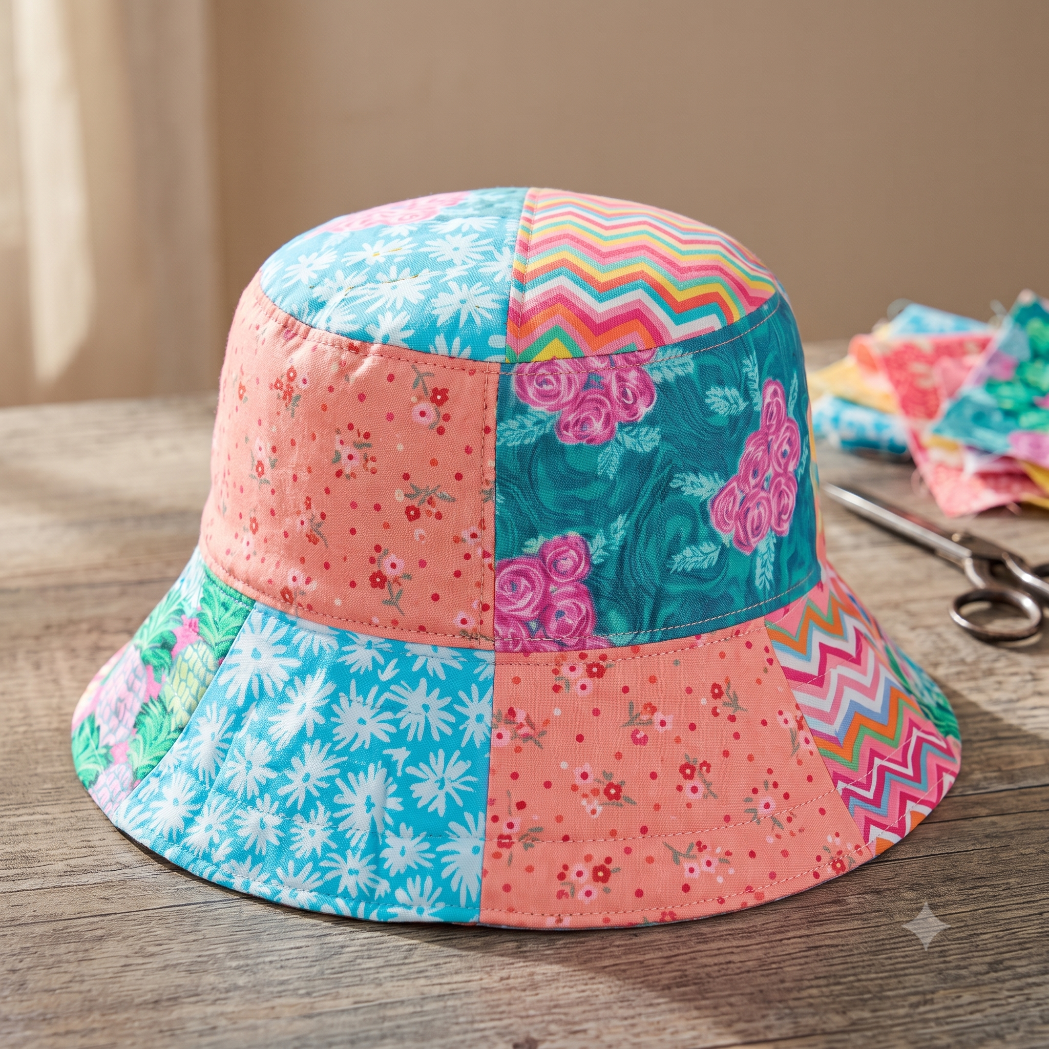 Bucket Hat Sewing Pattern | Reversible Patchwork Sun Hat PDF | Scrap Fabric Project | 2 Hats in 1 | Sizes S-M-L | A4 A0 US Letter