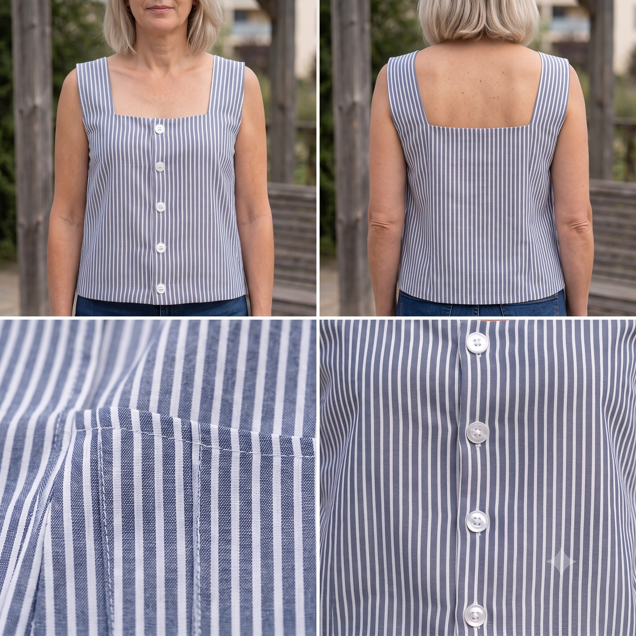 Square Neck Top Sewing Pattern PDF | Fully Lined Button-Front Summer Top, Reversible | Sizes 34-48 | Beginner Friendly | Instant Download