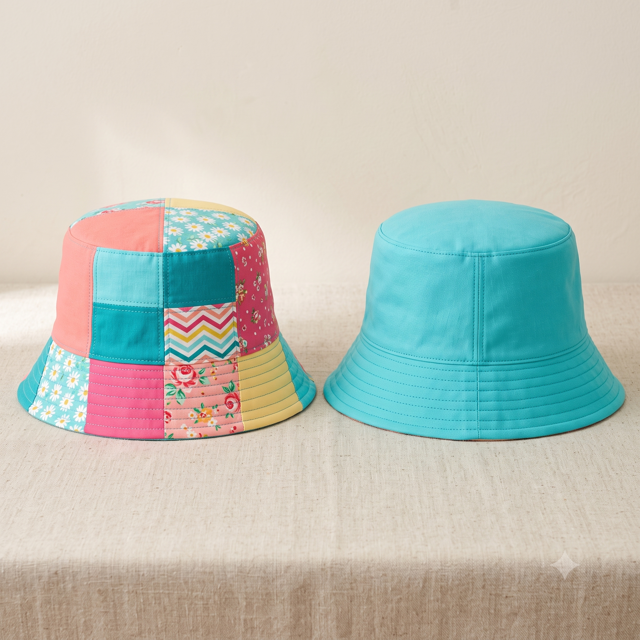 Bucket Hat Sewing Pattern | Reversible Patchwork Sun Hat PDF | Scrap Fabric Project | 2 Hats in 1 | Sizes S-M-L | A4 A0 US Letter