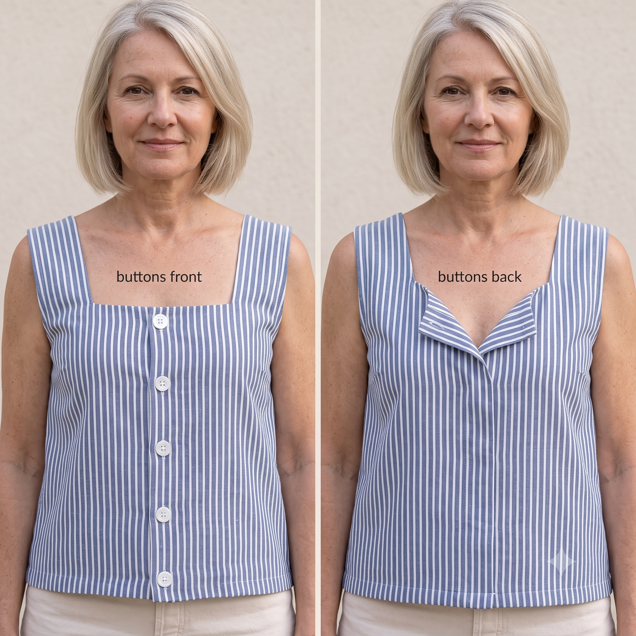 Square Neck Top Sewing Pattern PDF | Fully Lined Button-Front Summer Top, Reversible | Sizes 34-48 | Beginner Friendly | Instant Download
