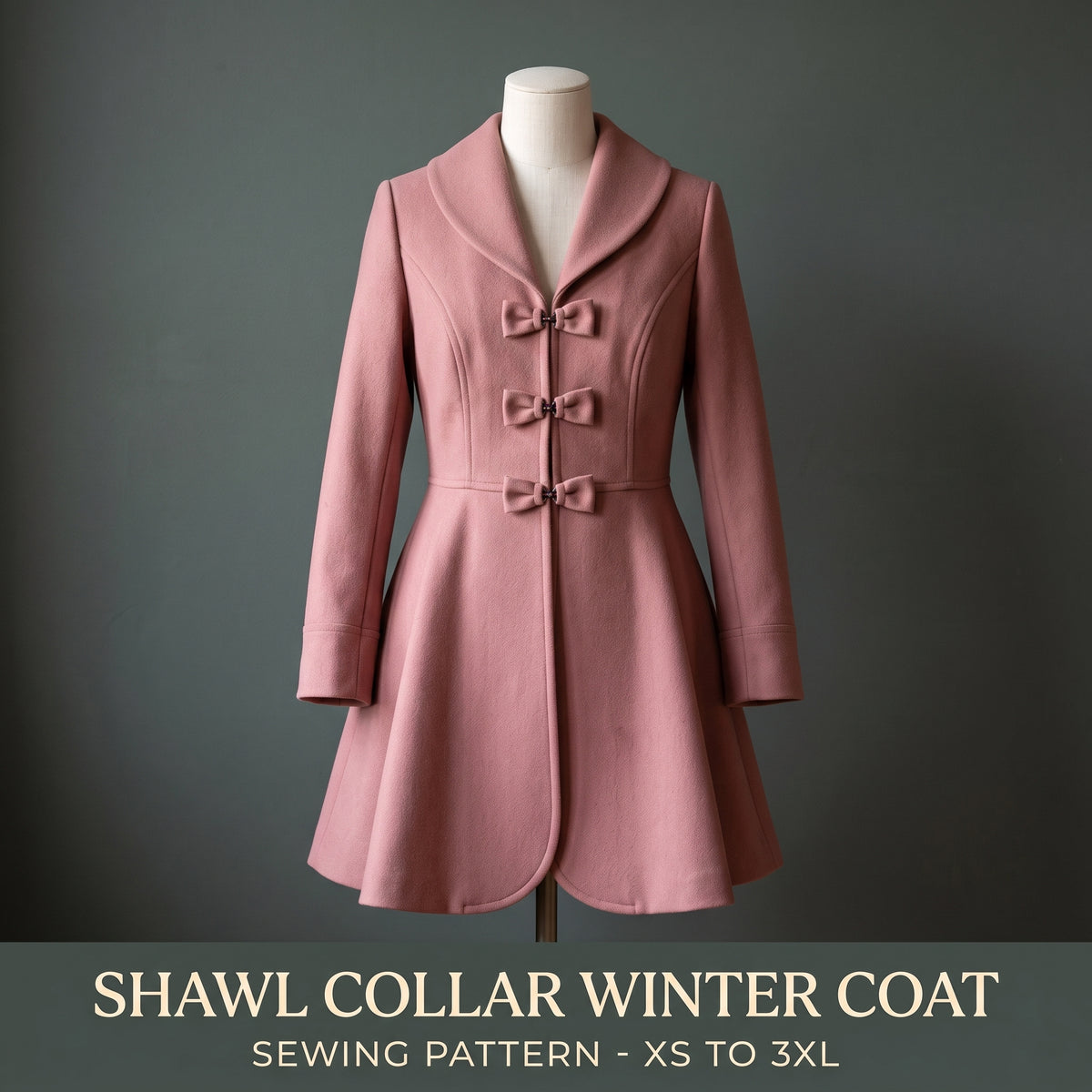 Shawl Collar Winter Coat Sewing Pattern PDF, XS-3XL, Fit and Flare