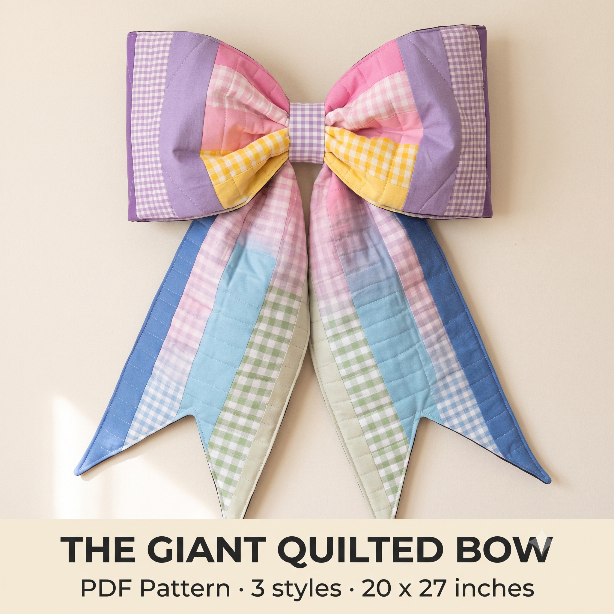Giant Quilted Bow Sewing Pattern | Jelly Roll Bow Pattern | Reversible Door Bow | 3 Style Options | Instant Download