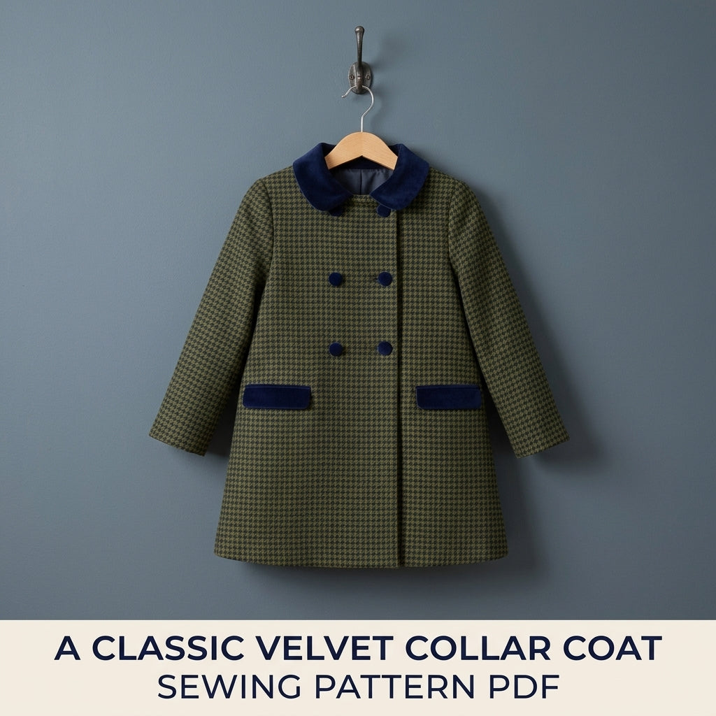 Girls Houndstooth Coat Sewing Pattern PDF – Double Breasted Peter Pan Collar Coat