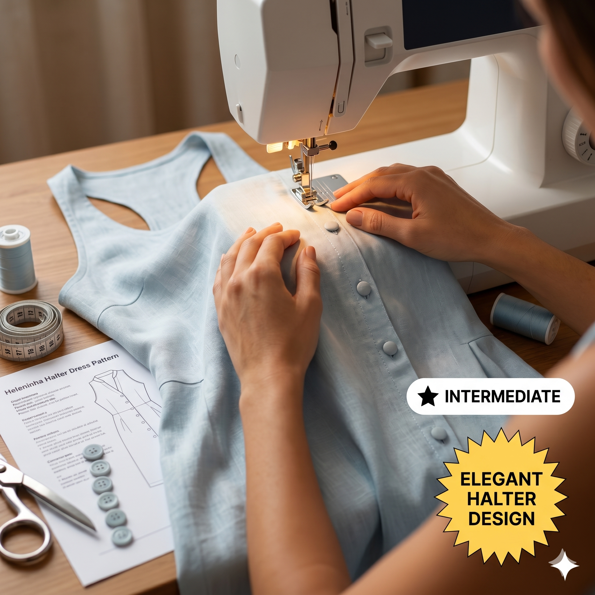 ✨ Heleninha Button-Front Halter Maxi Dress – Instant Download PDF Sewing Pattern