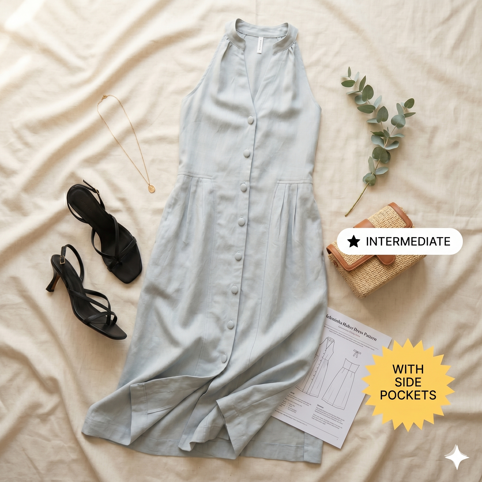 ✨ Heleninha Button-Front Halter Maxi Dress – Instant Download PDF Sewing Pattern