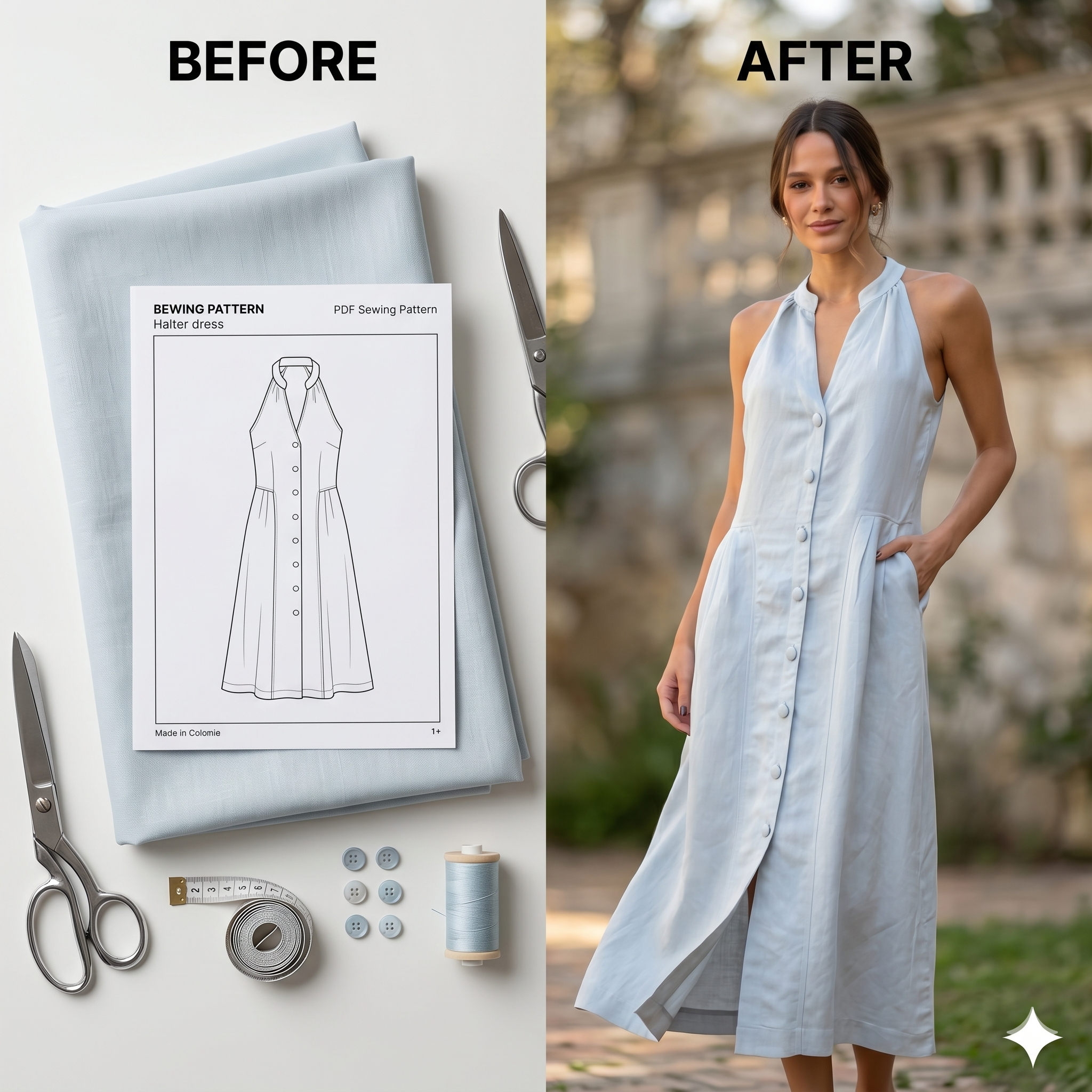 ✨ Heleninha Button-Front Halter Maxi Dress – Instant Download PDF Sewing Pattern