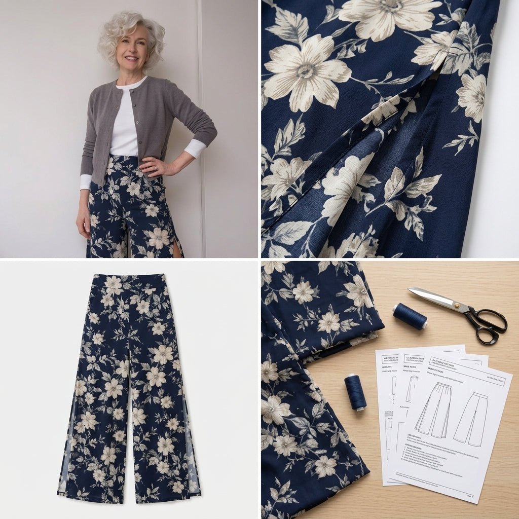 Wide Leg Pants Sewing Pattern PDF | High Waist Palazzo Trousers Pattern, Slit Linen Pants for Women, Beginner, Sizes XS-XXL, Instant Download