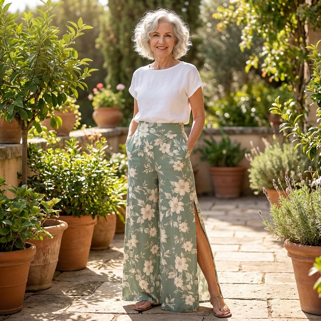 Wide Leg Pants Sewing Pattern PDF | High Waist Palazzo Trousers Pattern, Slit Linen Pants for Women, Beginner, Sizes XS-XXL, Instant Download