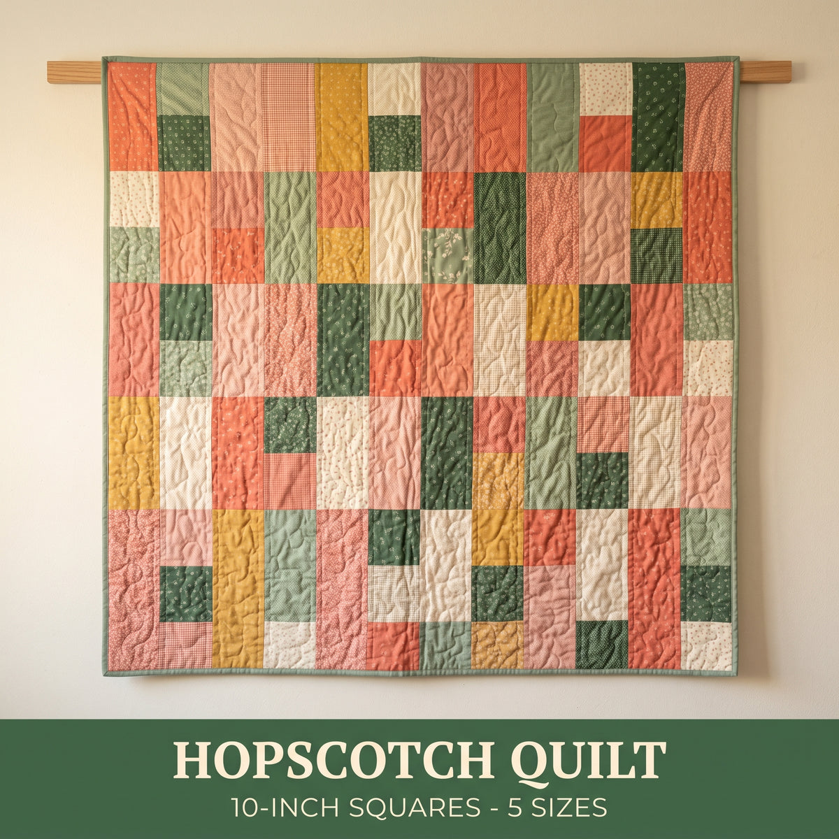 Hopscotch Quilt Pattern PDF, Layer Cake Friendly, 10 Inch Squares, 5 Sizes Baby to King, Easy Beginner Quilt