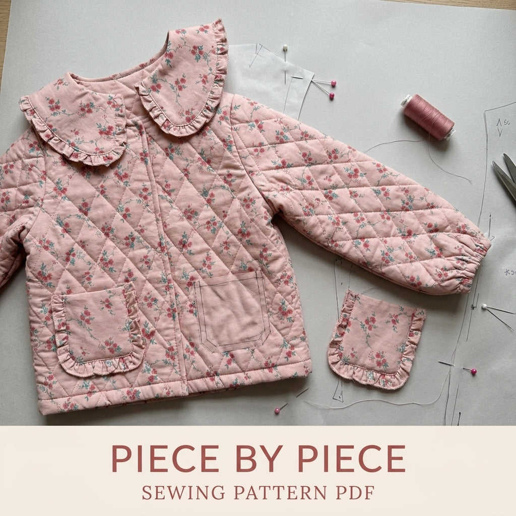 Girls Quilted Jacket Sewing Pattern PDF – Ruffle Collar Floral Jacket