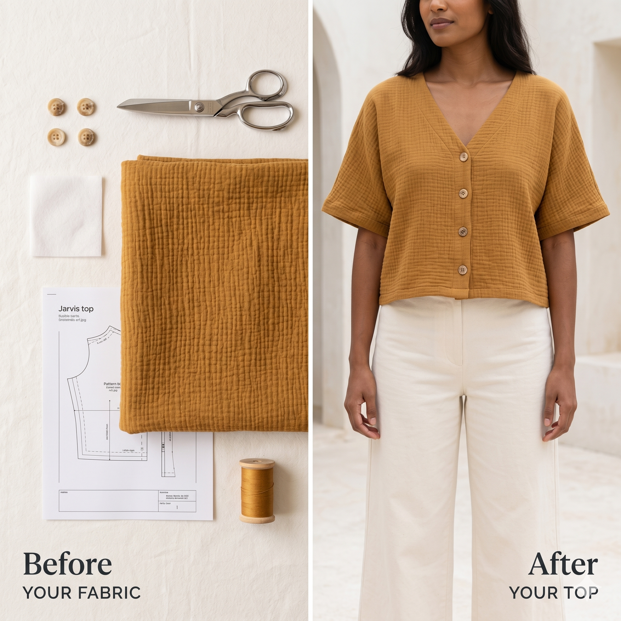 Jarvis V-Neck Blouse Sewing Pattern: Knit or Woven (Digital PDF) (EU 34-52 US 4-22)