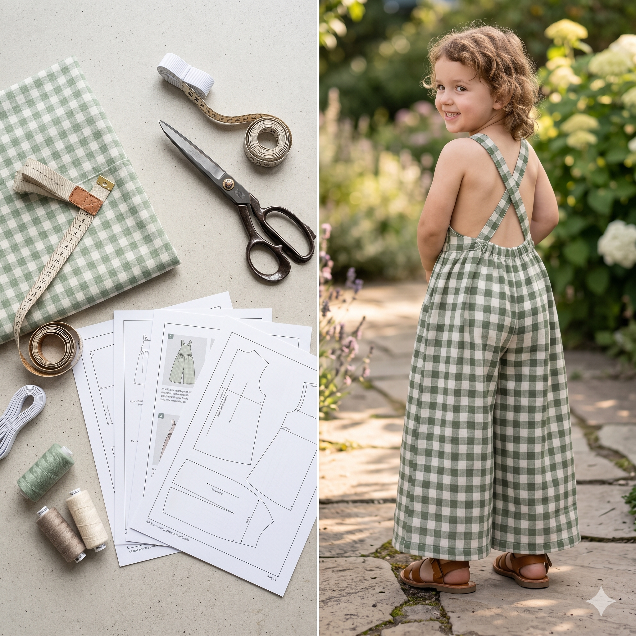 Kids Cross-Back Jumpsuit โ Sewing Pattern (PDF) | Wide-Leg Toddler Romper 2Yโ12Y