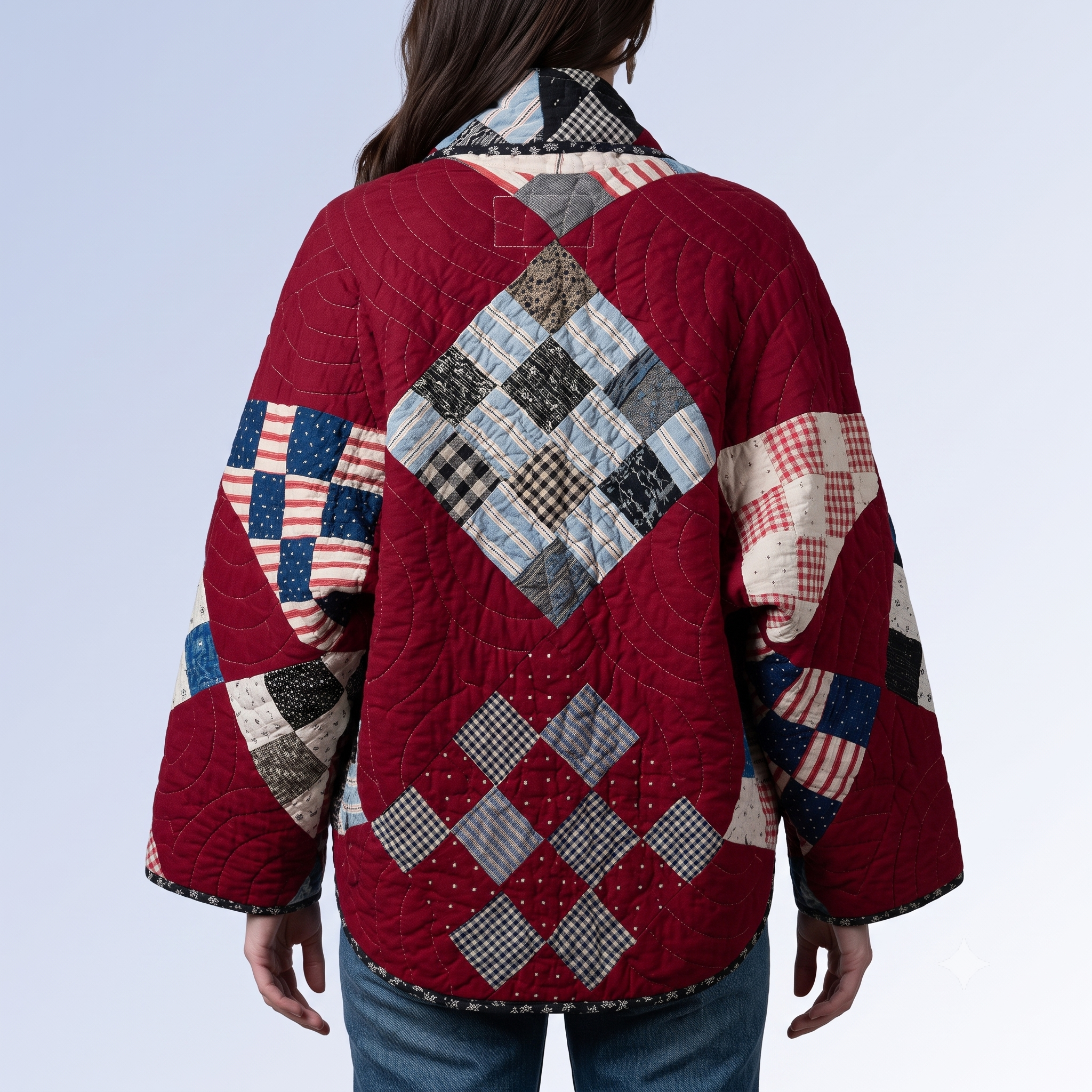 Patchwork Quilt Jacket Sewing Pattern PDF, Kimono Coat Pattern, Quilted Jacket, Digital Sewing Pattern, XS-XL