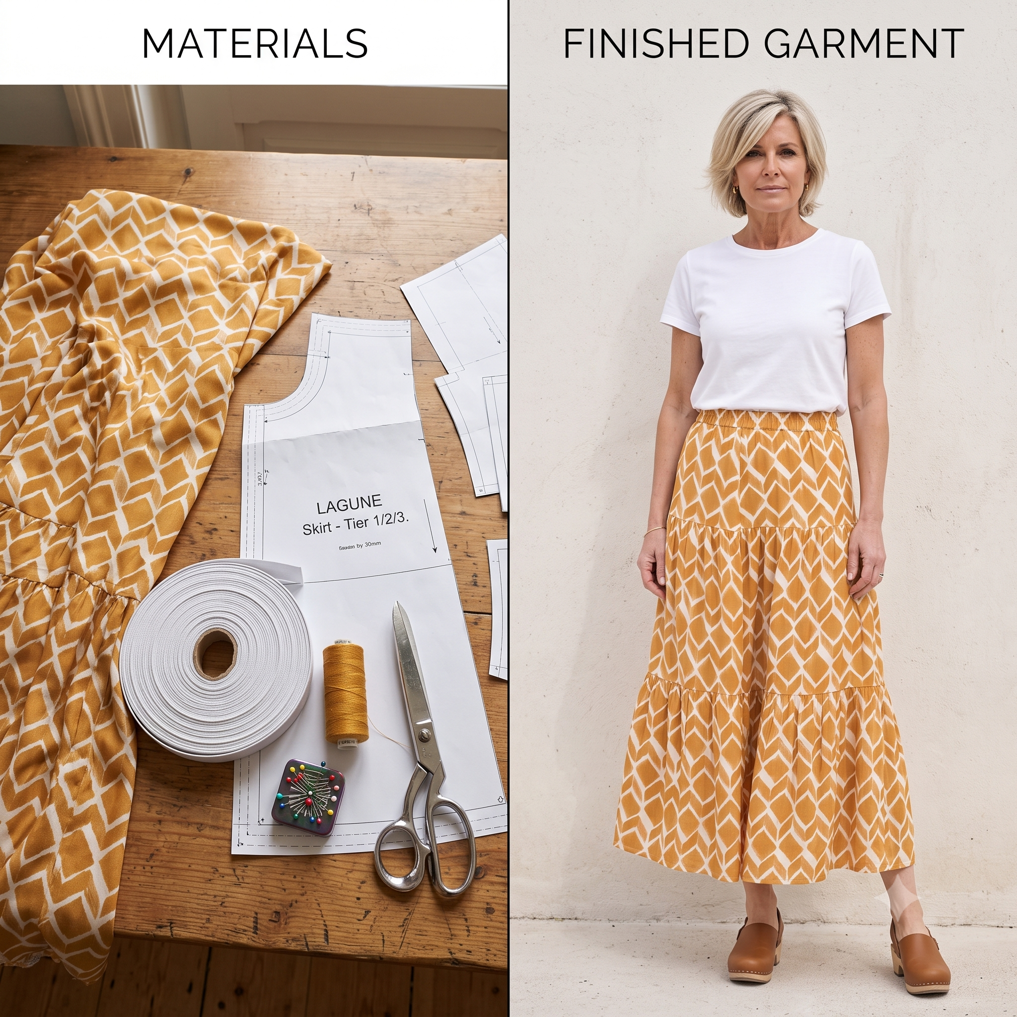 LAGUNE Skirt Sewing Pattern PDF, Elastic Waist Skirt, Short or Maxi Skirt, Button Front Ruffle Skirt, Video Tutorial, Bilingual FR/EN, Sizes 32–52