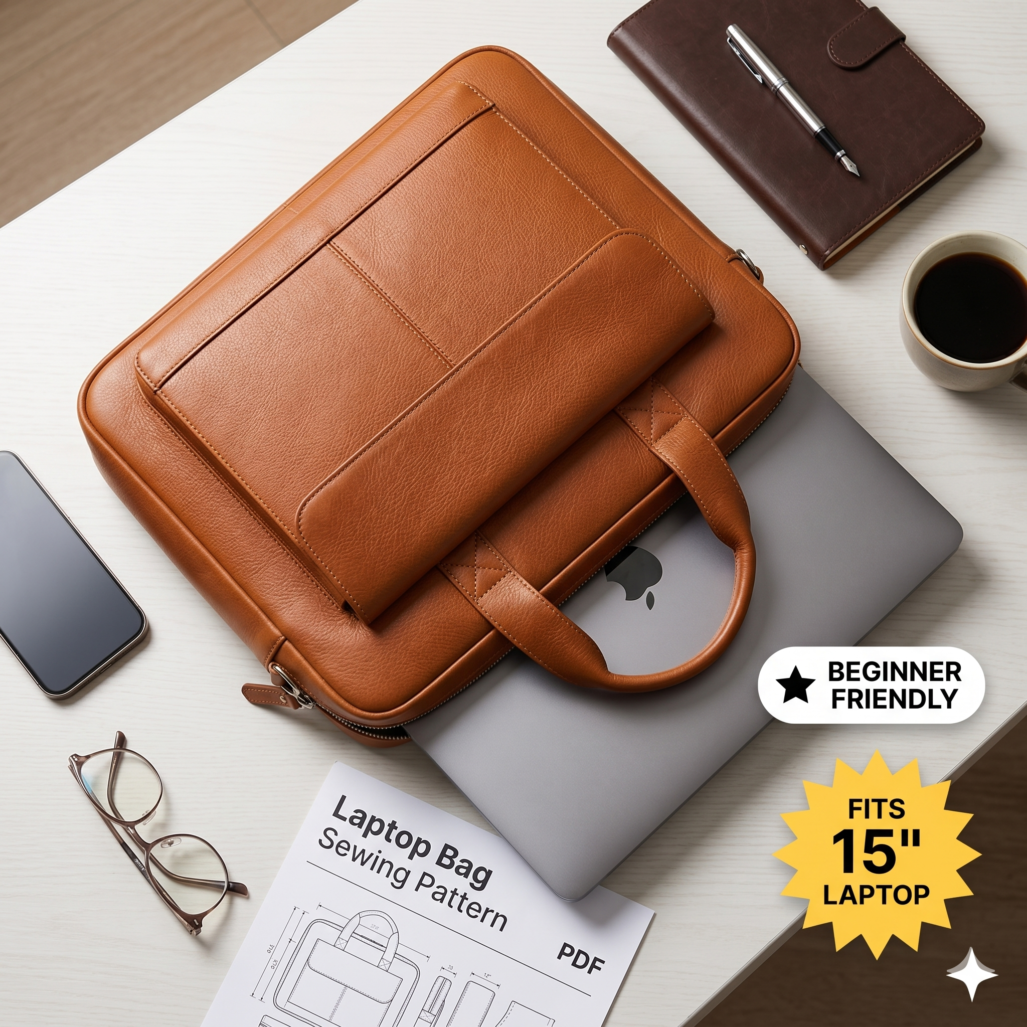 Laptop Bag Sewing Pattern | Bag Pattern | Beginner Pattern | Briefcase Pattern | Sewing Pattern | PDF Sewing Pattern | Easy Bag Pattern