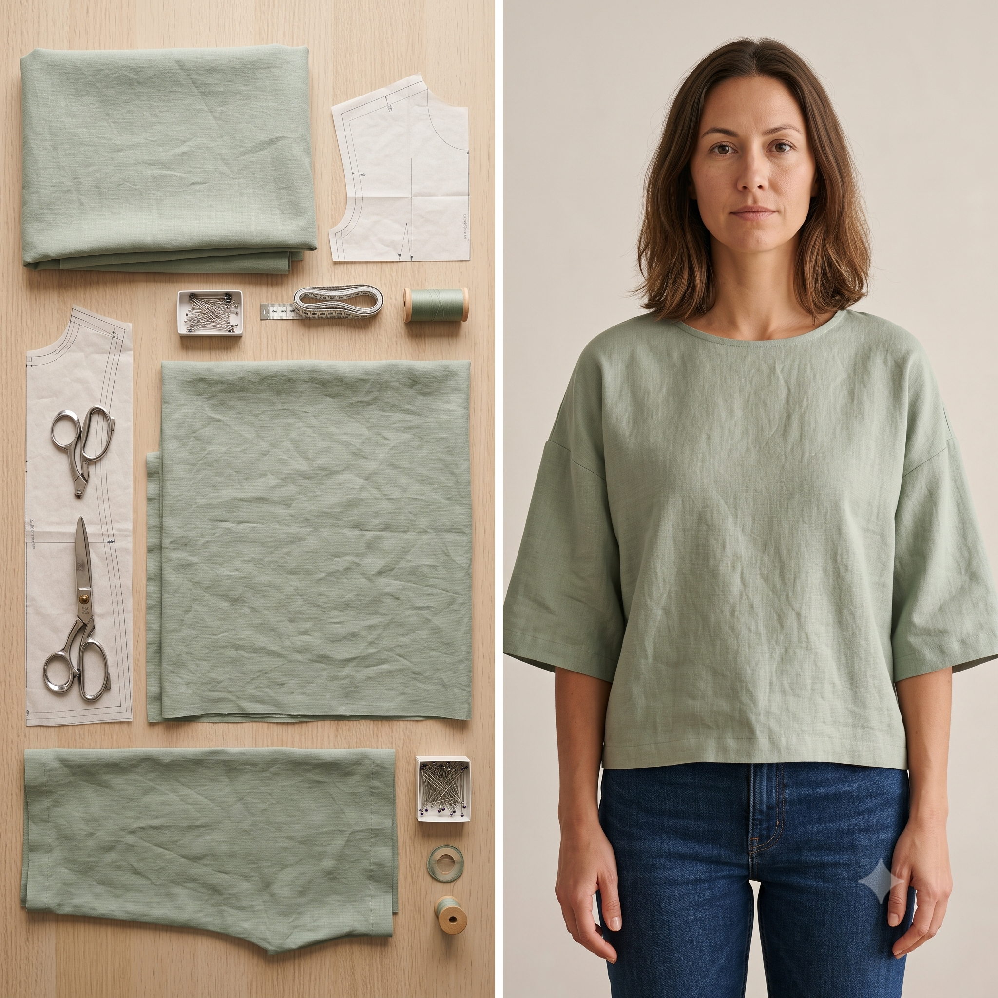 Linen Top Sewing Pattern PDF, Boxy Drop Shoulder Blouse, Easy Beginner Summer Top, Round Neck Loose Fit, XS-XXXL, Instant Download