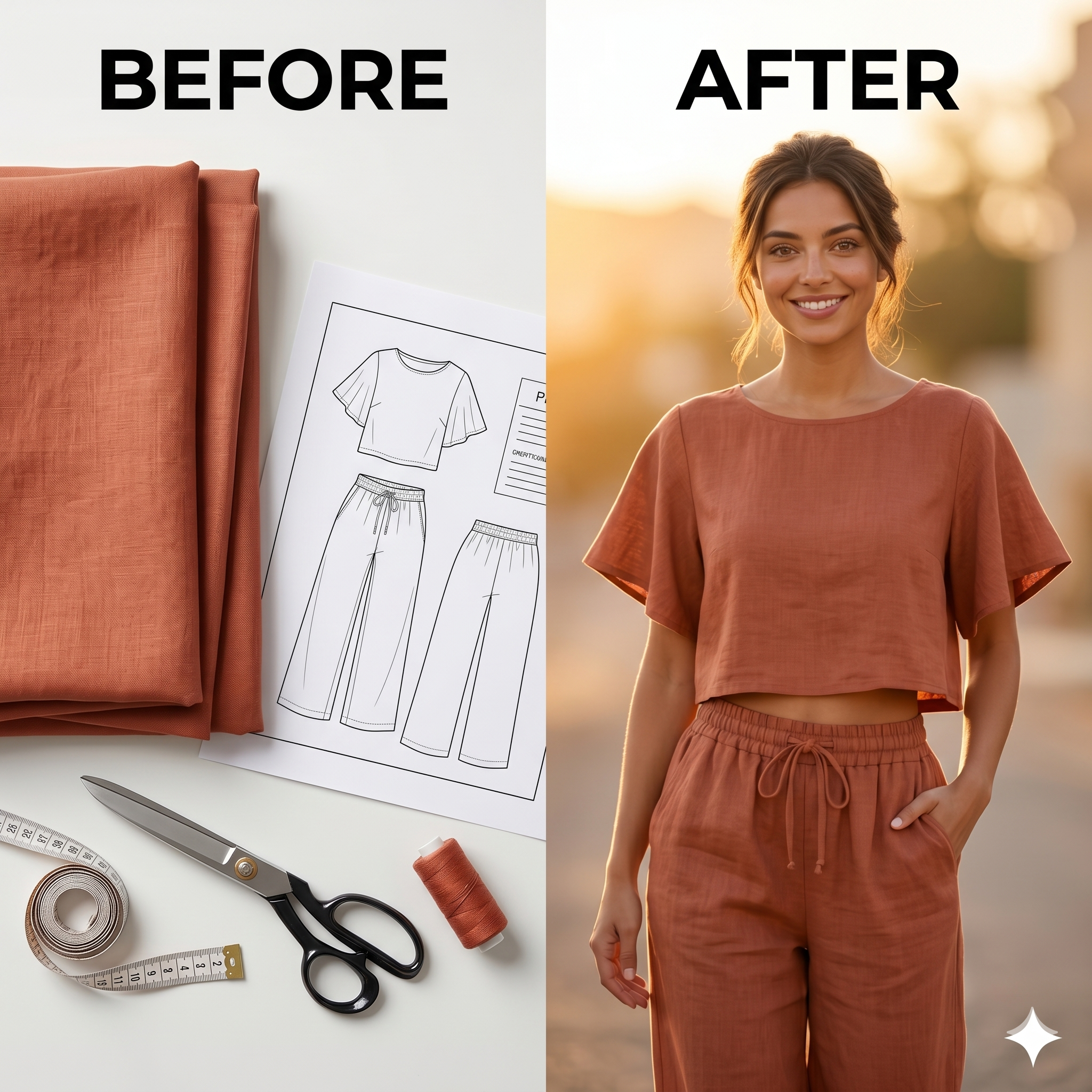 ✨ Linen Lounge Set – Cropped Top & Palazzo Pants – Instant Download PDF Sewing Pattern