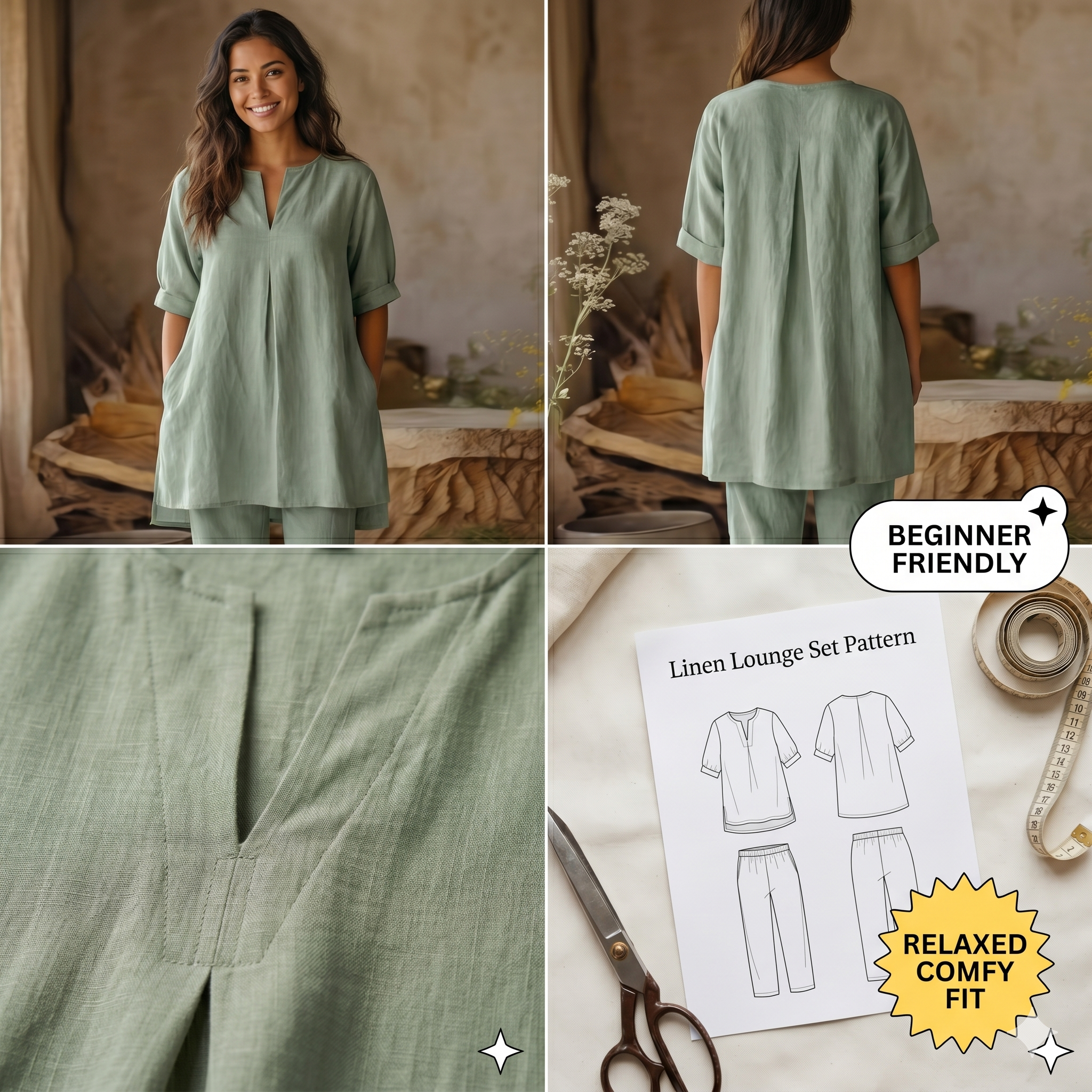 Linen Tunic & Tapered Pants Set – Instant Download PDF Sewing Pattern