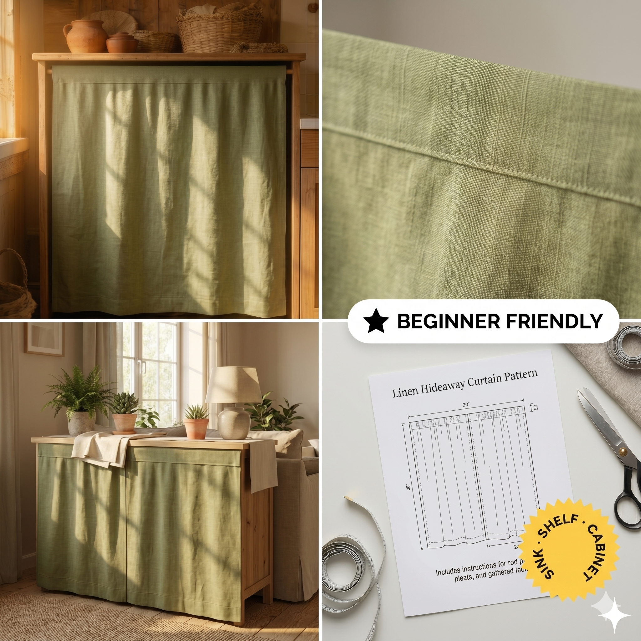 Linen Hideaway Curtain – Instant Download PDF Sewing Pattern