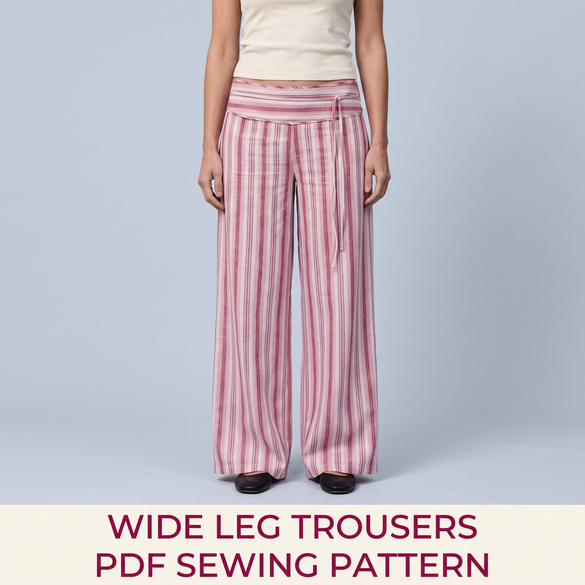 Wide Leg Trousers Sewing Pattern | Low Waist Palazzo Pants with Tie Detail | Sizes XS-XXXL | A0, A4 & US Letter PDF Download