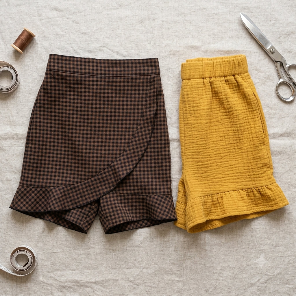 Ruffle Shorts Sewing Pattern PDF, Wrap Front Skort Pattern, 8 Versions in One File, Elastic or Zip Waist, Sizes US 2-14 / EU 34-46, Instant Download