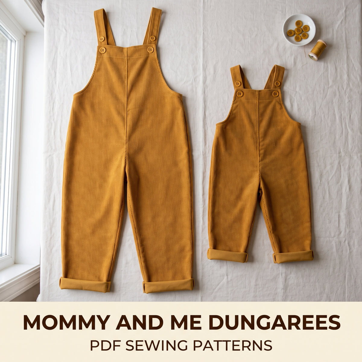 Mom and Kid Matching Dungarees Pattern PDF, Women's Overalls XS–3XL plus Kids 9 Sizes, Easy Corduroy Overalls Pattern