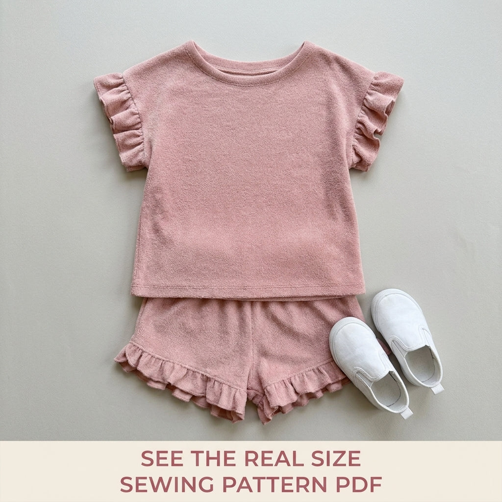 Kids Ruffle Terry Top and Shorts Sewing Pattern PDF – Summer Set
