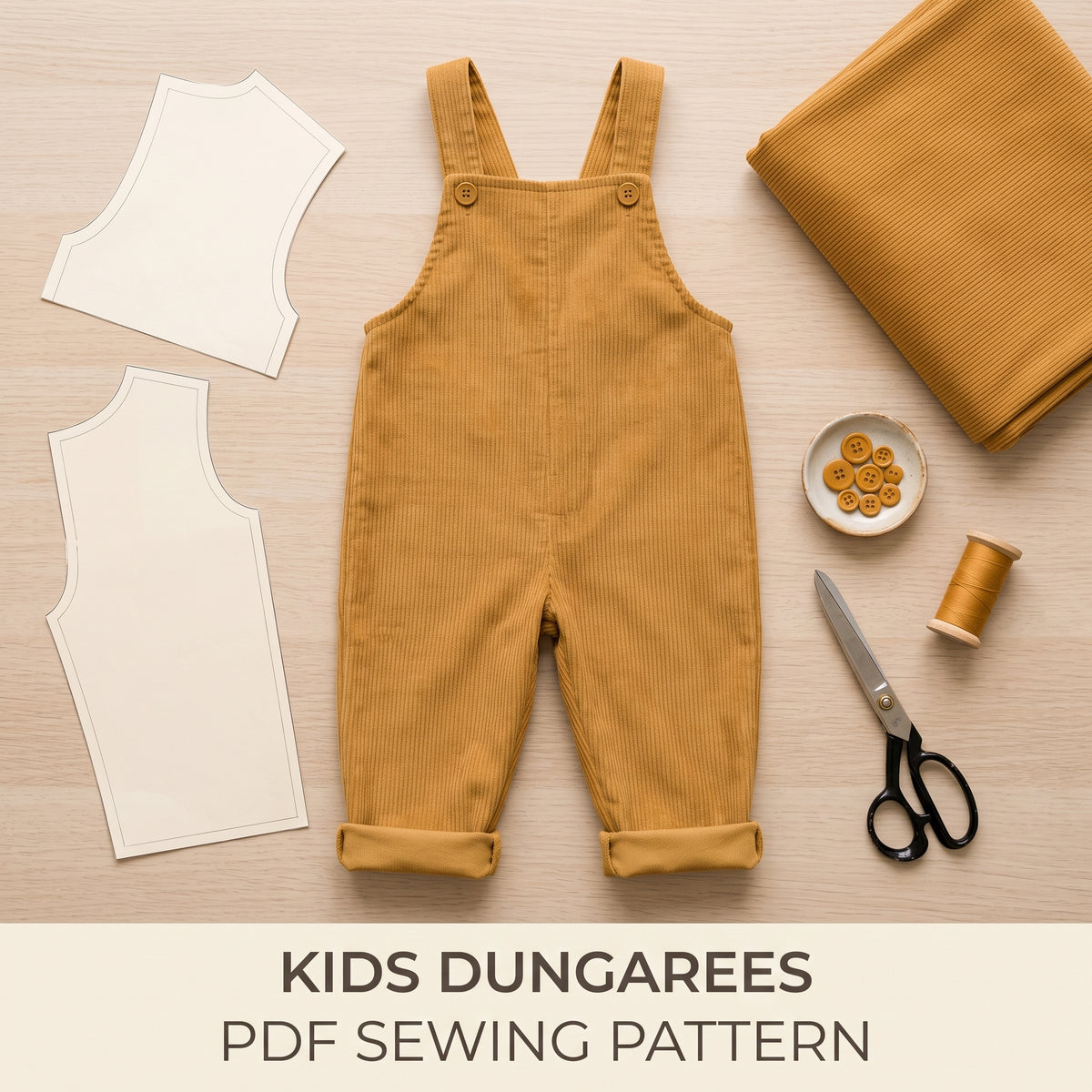 Kids Dungarees Sewing Pattern PDF | Baby & Toddler Overalls, 6 Months to 10 Years | 9 Sizes | A4, US Letter & A0