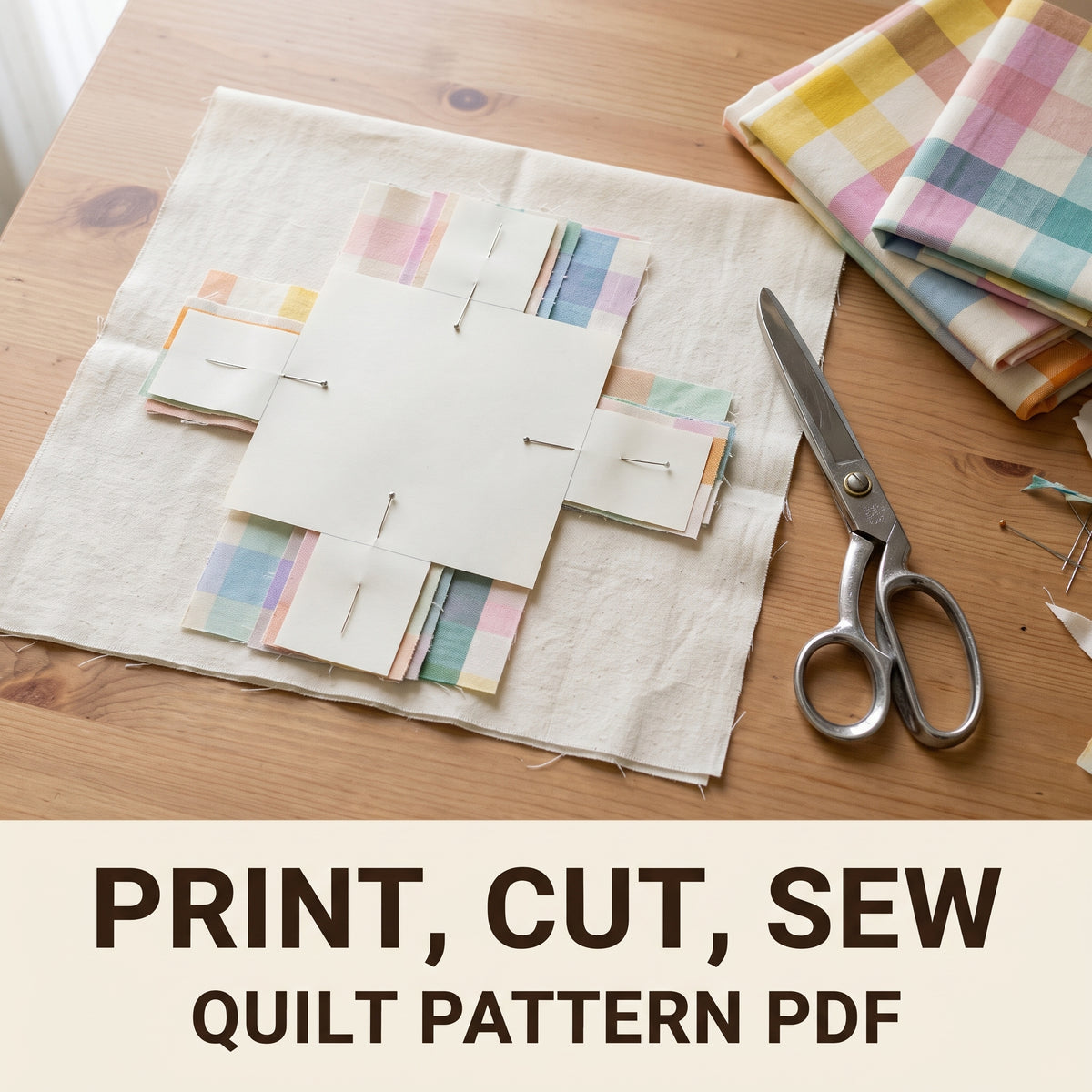 Pastel Plaid Quilt Pattern PDF, Modern Watercolor Check Quilt with Strips on Ivory, Baby Throw and Twin