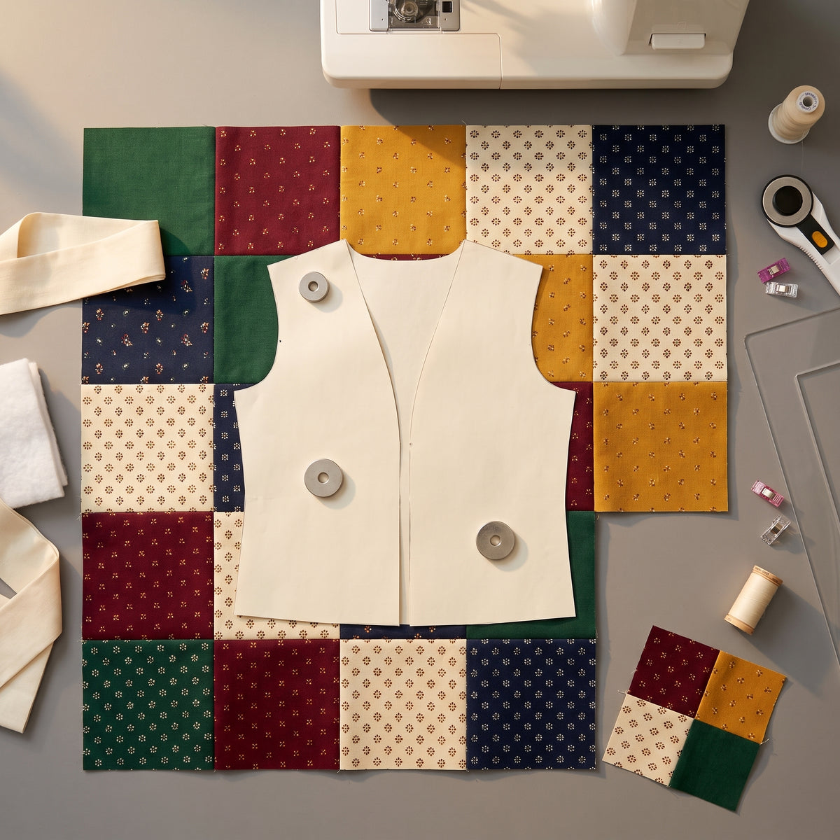 Quilted Patchwork Jacket Sewing Pattern PDF | Lined Stand Collar Jacket with Bound Edges | Sizes XS-XL | A4, Letter & A0