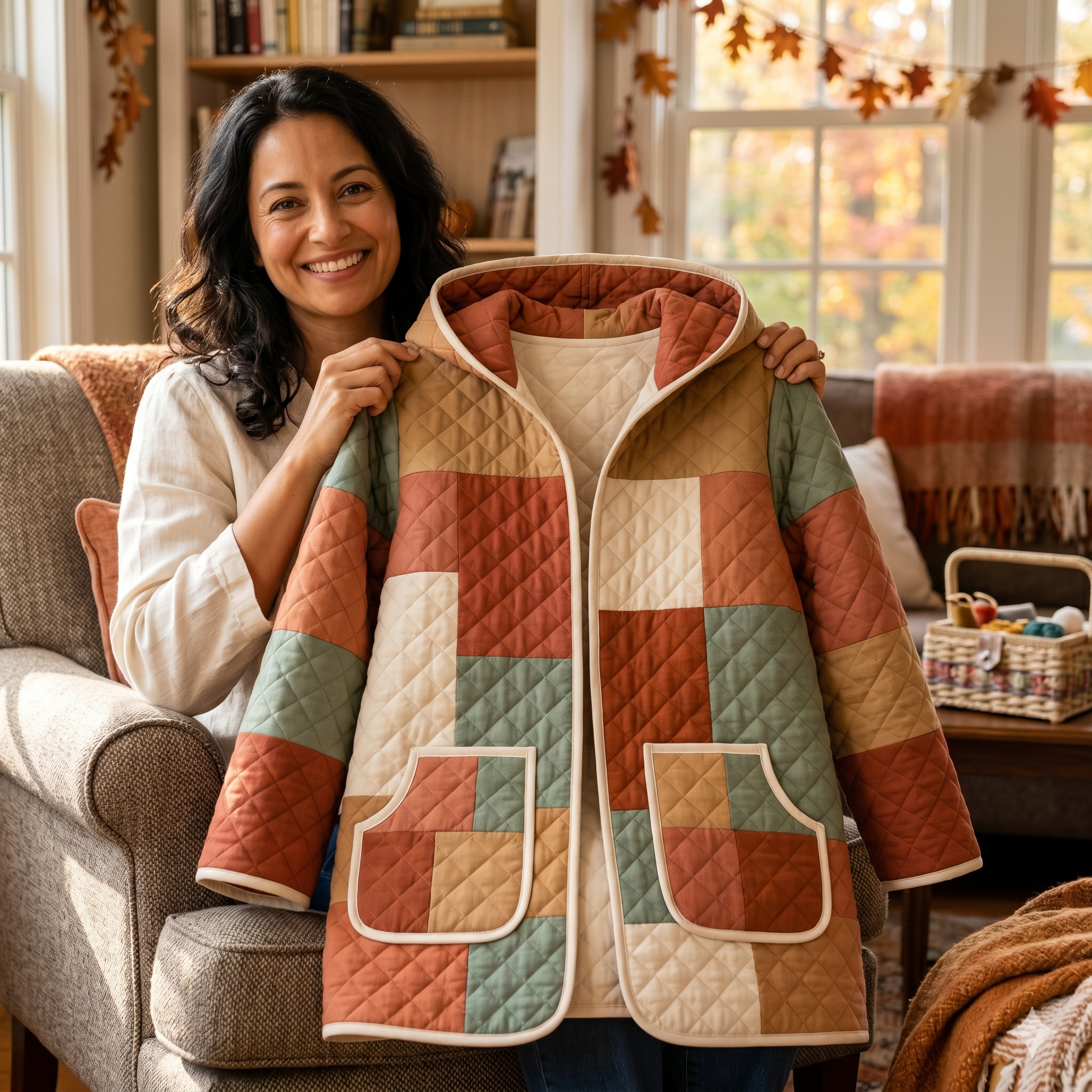 Quilted Jacket Sewing Pattern Mini Length Hooded Coat Sewing Tutorial XXS-5XL Long Sleeve Cardigan