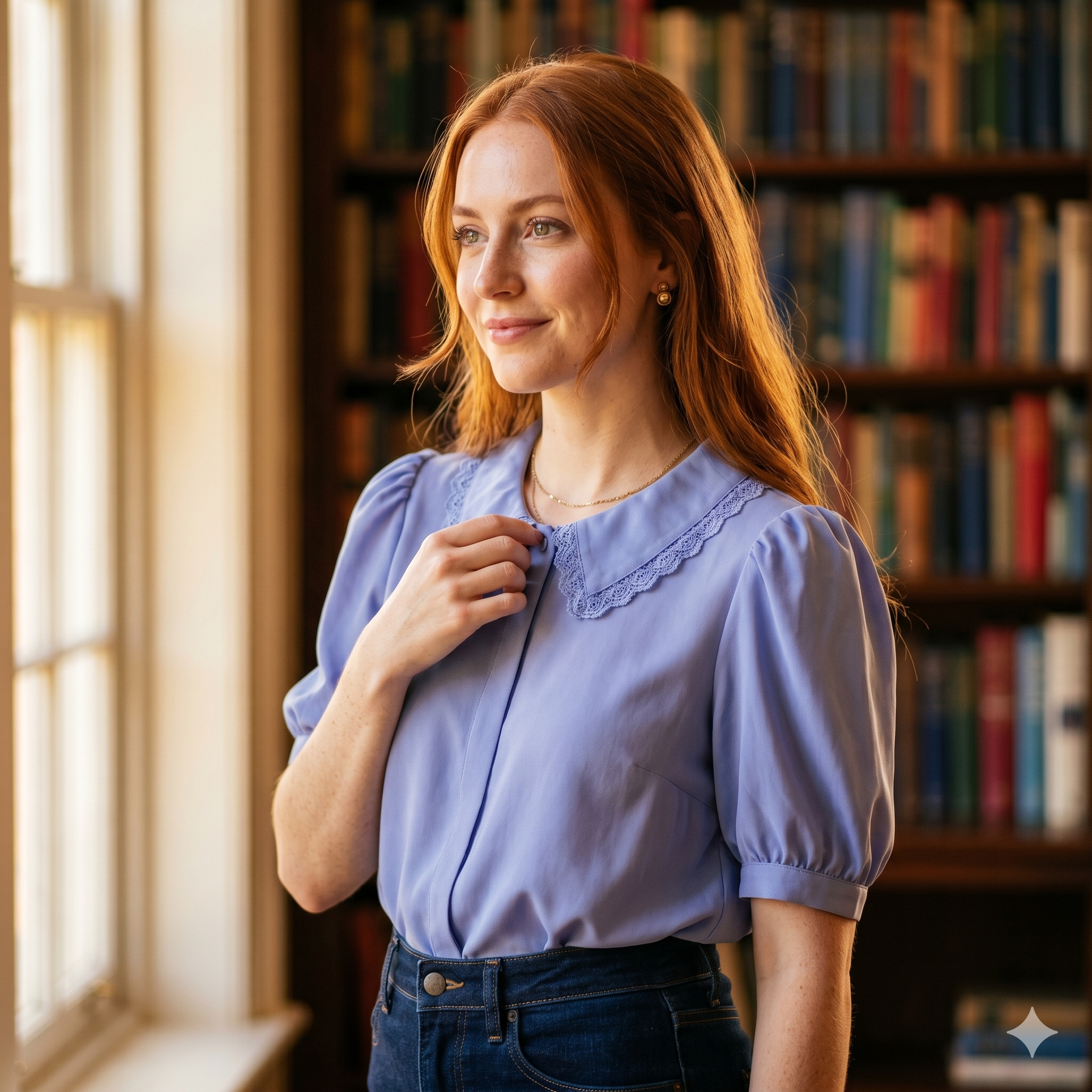 Peter Pan Collar Button-Down Blouse Sewing Pattern – Bishop Sleeves, Front Placket (PDF Download)