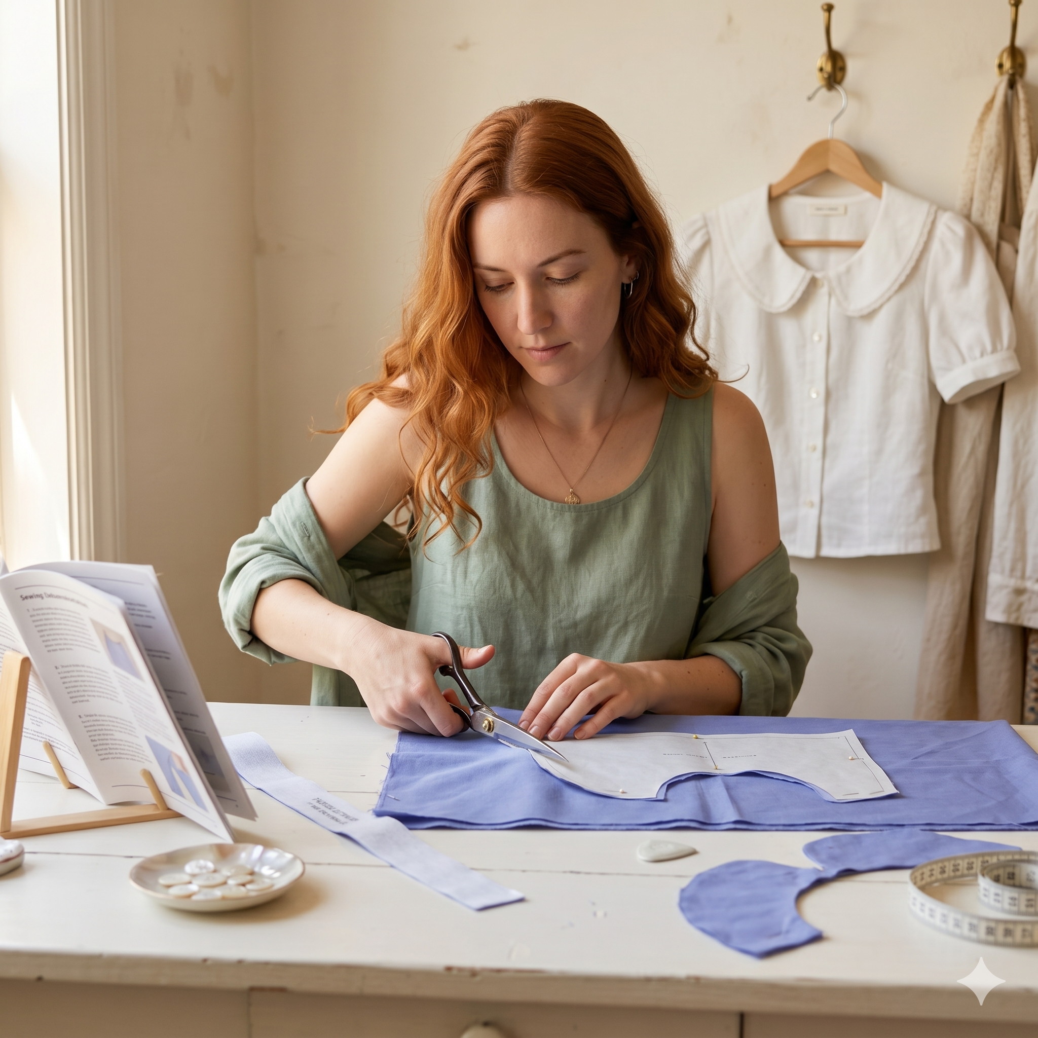 Peter Pan Collar Button-Down Blouse Sewing Pattern – Bishop Sleeves, Front Placket (PDF Download)