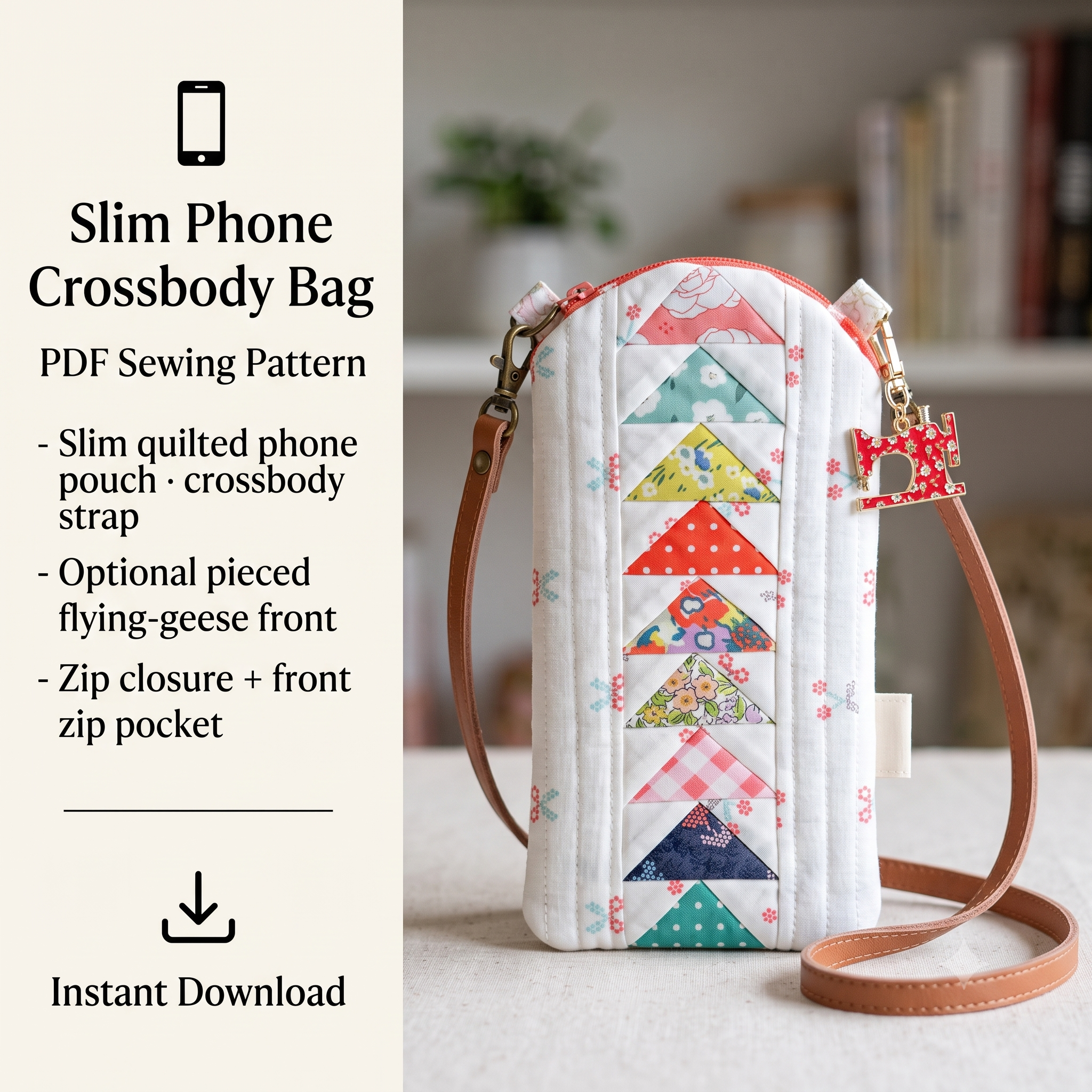 Phone Bag PDF Sewing Pattern, Quilted Crossbody Phone Pouch Pattern, Slim Phone Purse Pattern, Instant Download