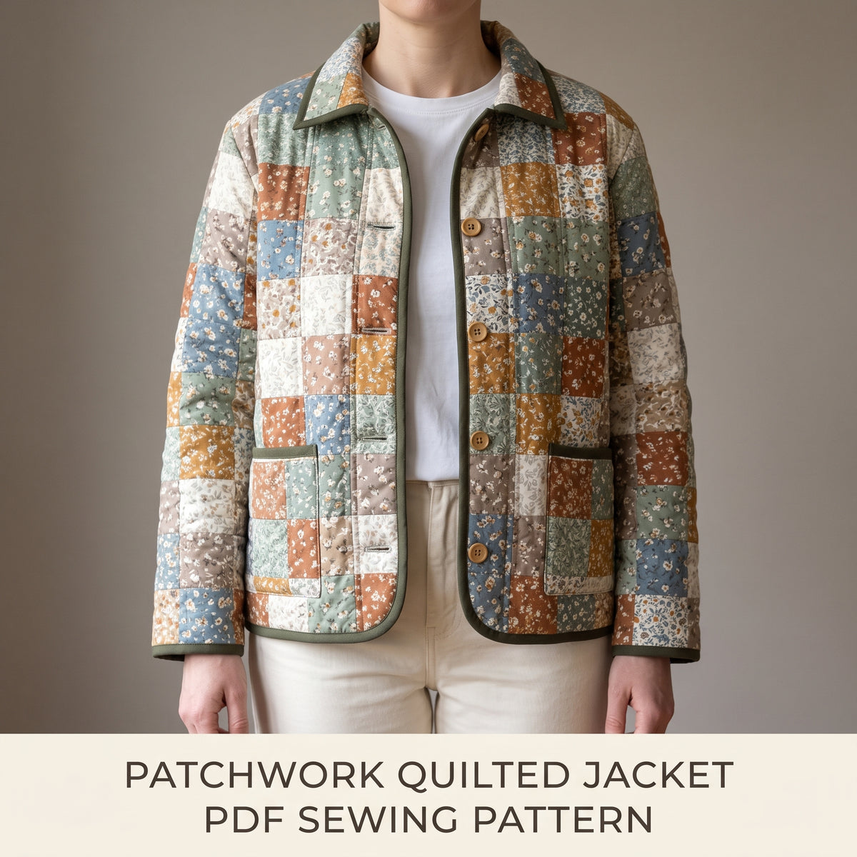 Quilted Jacket Sewing Pattern | Womens Patchwork Quilt Coat PDF, No Quilting Needed | XS to 3XL | Beginner Friendly