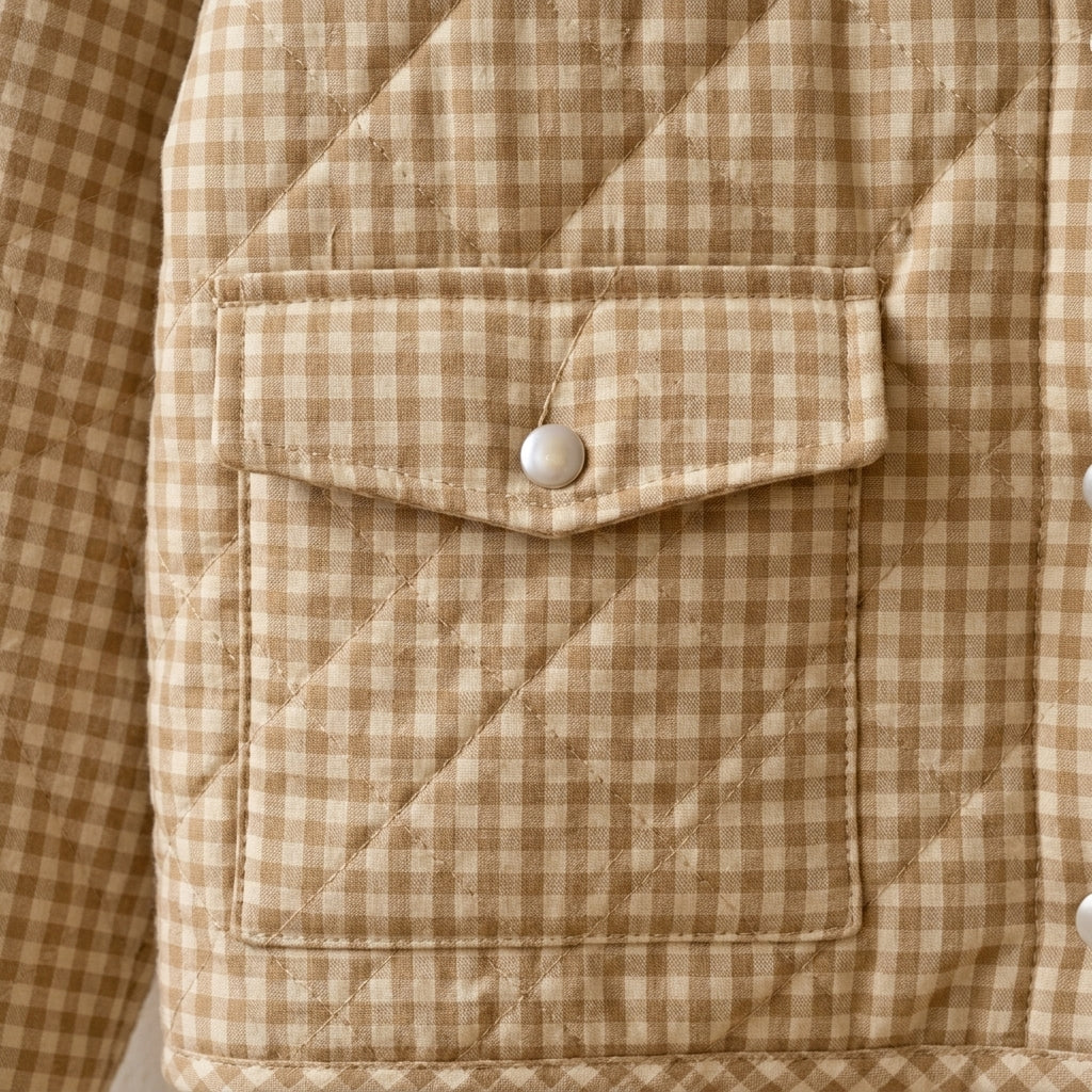 Quilted Gingham Jacket Sewing Pattern PDF – Big Round Collar, Diamond Quilting, Patch Pockets, XS to XL