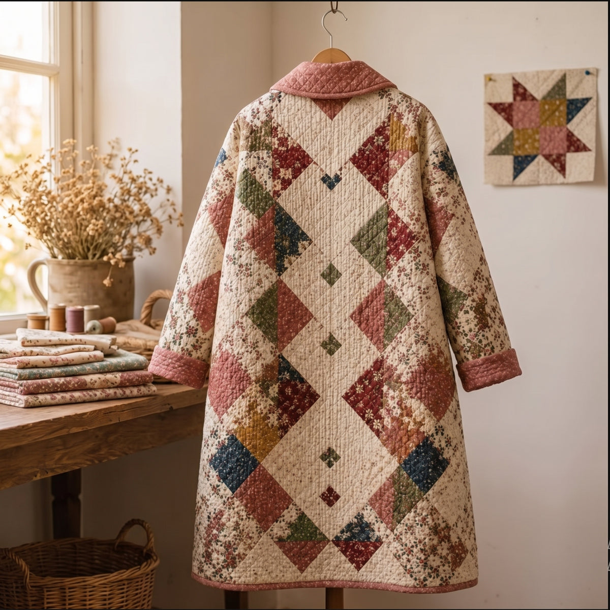 Quilt Coat Sewing Pattern | Sawtooth Star Patchwork Coat, Sizes S-XL | 52 Page Guide, 25 Photos | No Templates to Tape | PDF