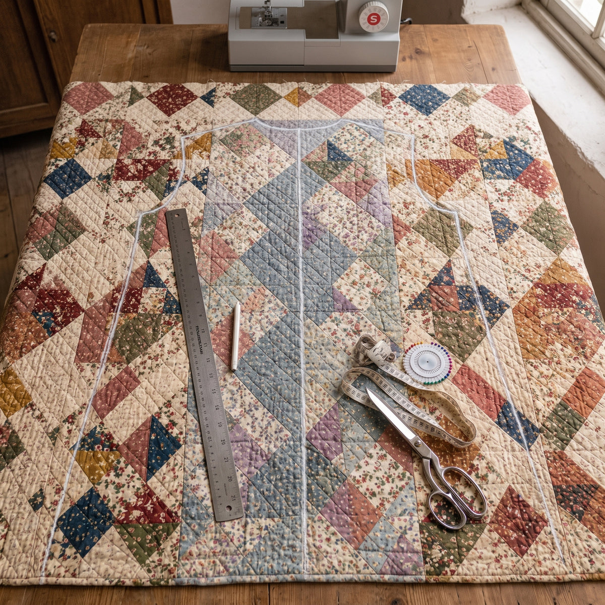 Quilt Coat Sewing Pattern | Sawtooth Star Patchwork Coat, Sizes S-XL | 52 Page Guide, 25 Photos | No Templates to Tape | PDF