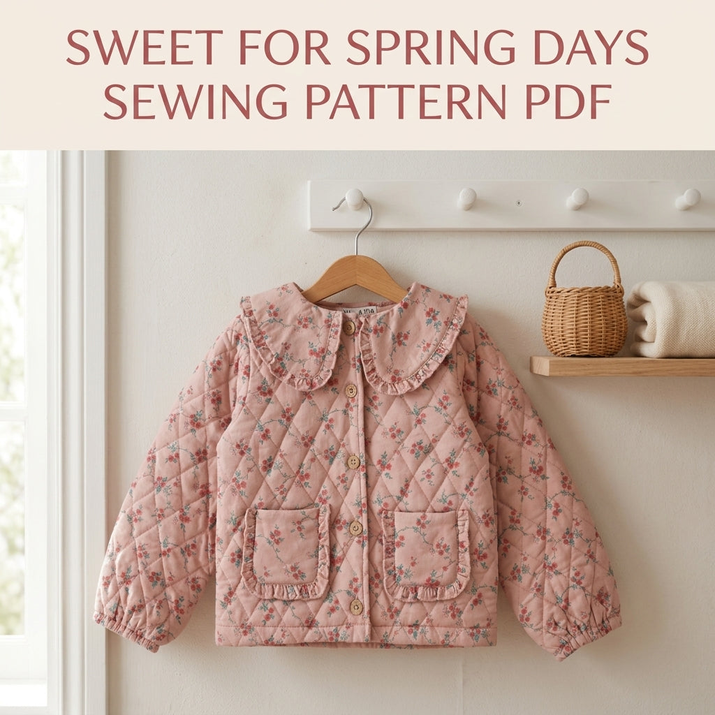 Girls Quilted Jacket Sewing Pattern PDF – Ruffle Collar Floral Jacket