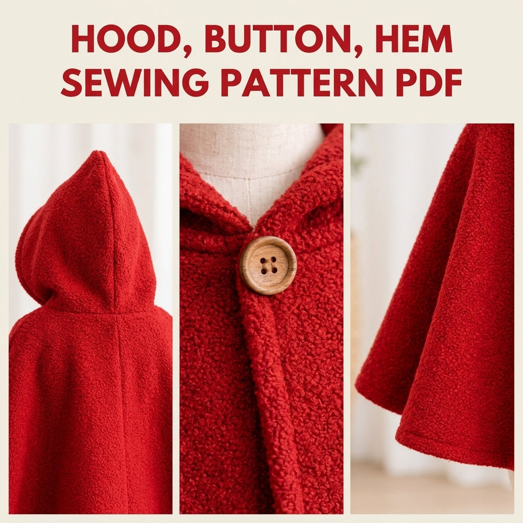 Kids Red Hooded Cape Sewing Pattern PDF – Easy Circle Cape