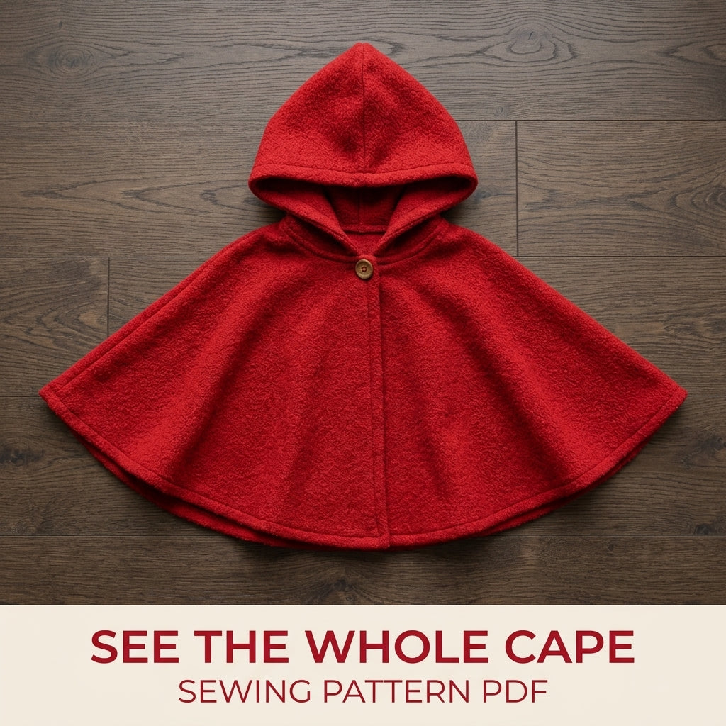 Kids Red Hooded Cape Sewing Pattern PDF – Easy Circle Cape