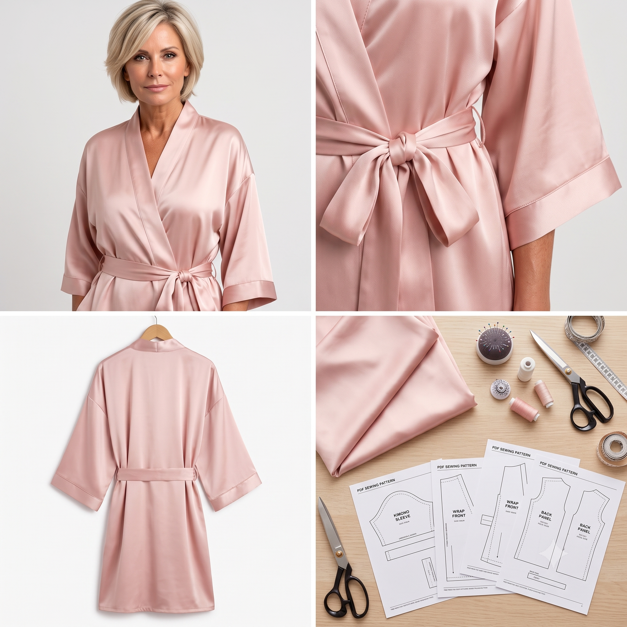 Robe Sewing Pattern PDF | Kimono Robe Pattern for Women, Bridesmaid Robe with Pockets, Advanced Beginner, 8 Sizes, Instant Download