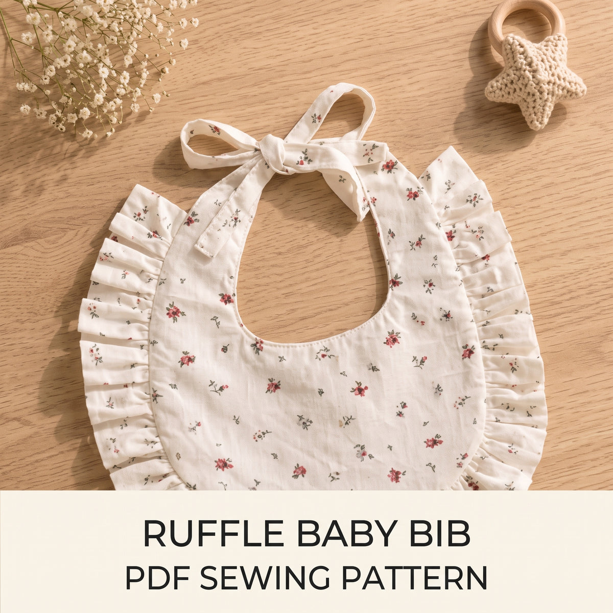 Ruffle Baby Bib PDF Sewing Pattern | Scalloped Drool / Dribble Bib, 10 in | A0, A4 & US Letter
