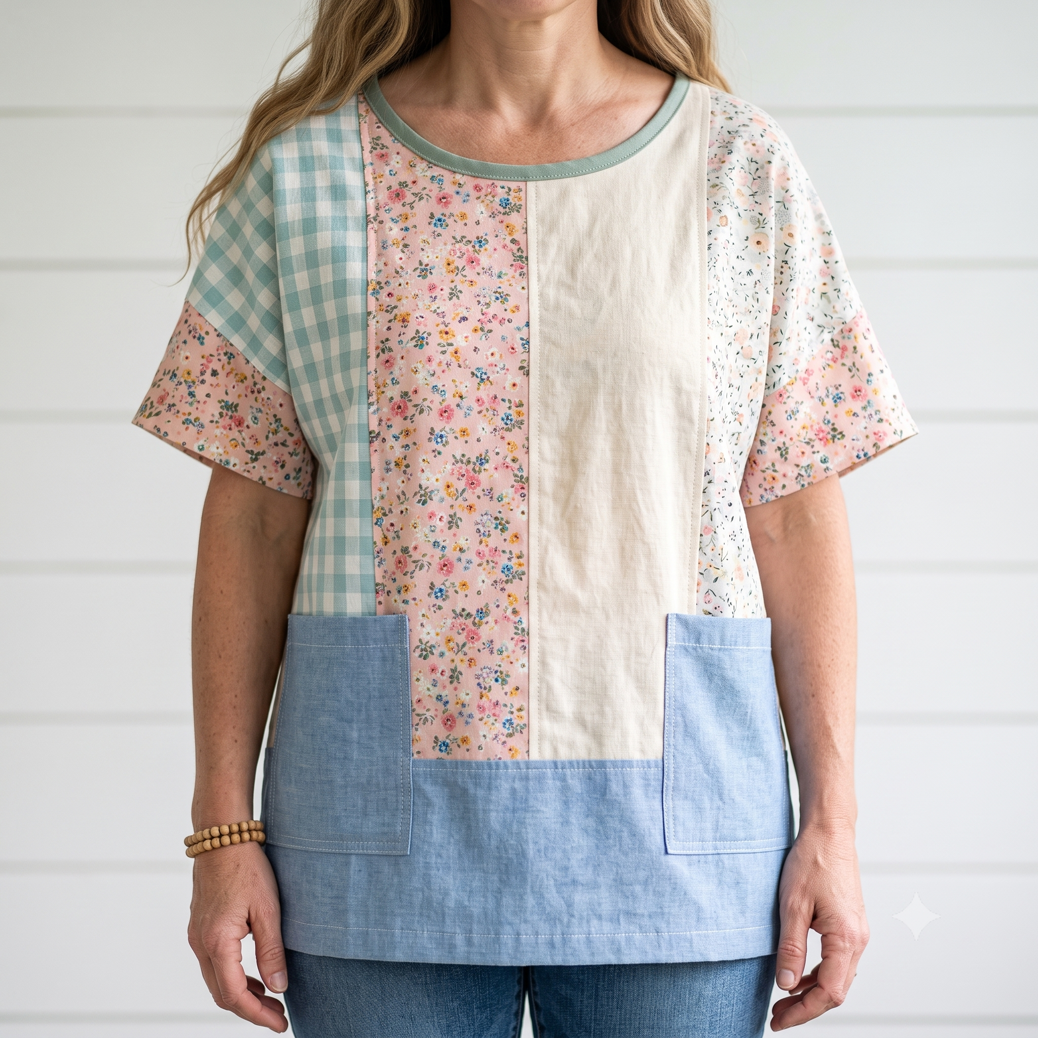 Scrap Buster Top Sewing Pattern PDF, Patchwork Panel Blouse with Pockets, Dolman Sleeve Top, Plus Size S-5XL, Instant Download