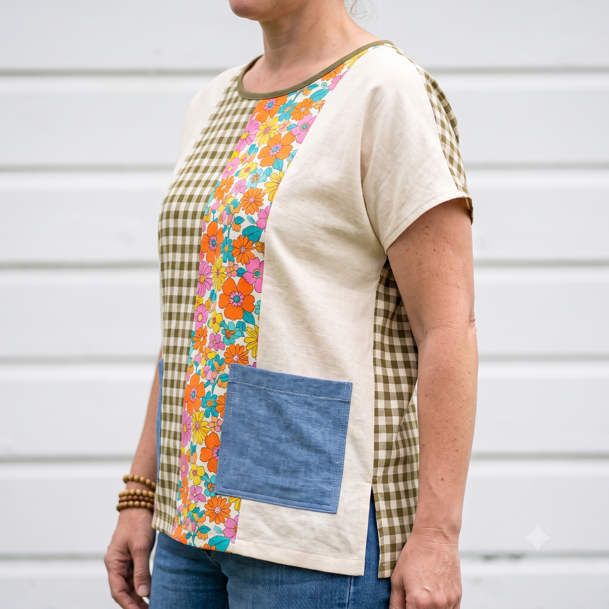 Scrap Buster Top Sewing Pattern PDF, Patchwork Panel Blouse with Pockets, Dolman Sleeve Top, Plus Size S-5XL, Instant Download